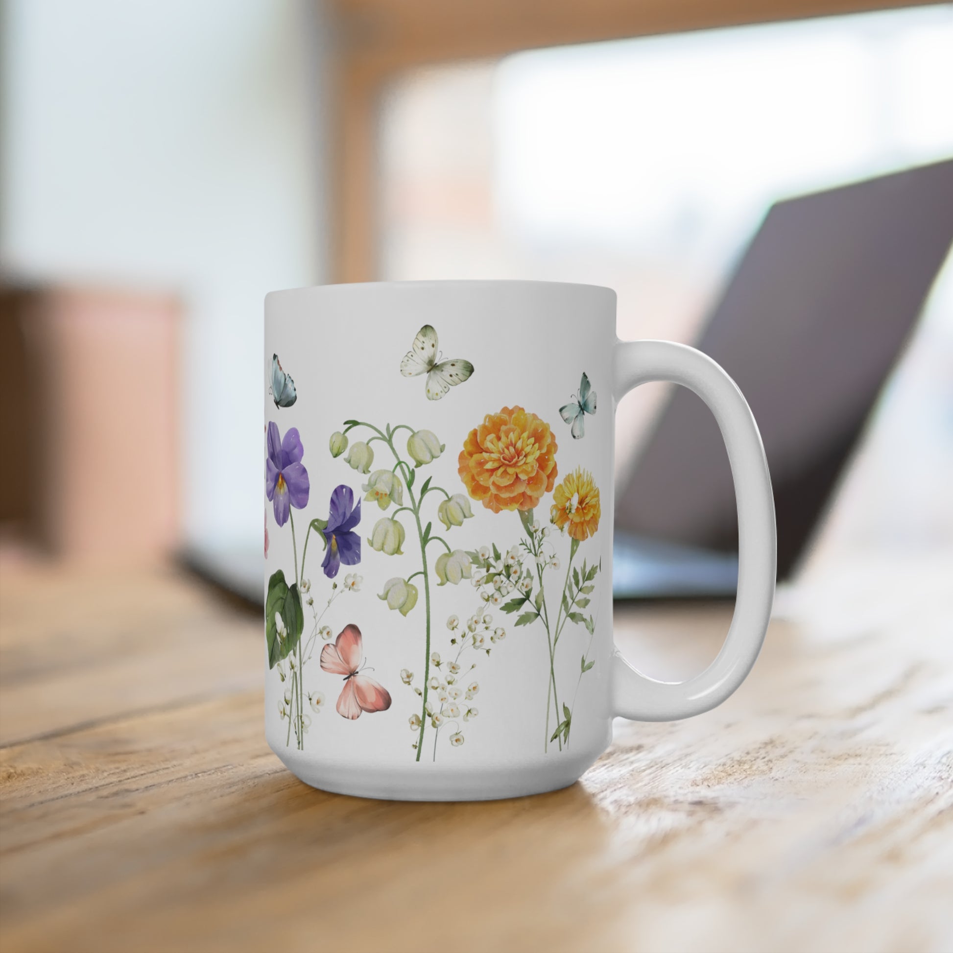 Colorful Watercolor Flowers Ceramic Coffee Mug