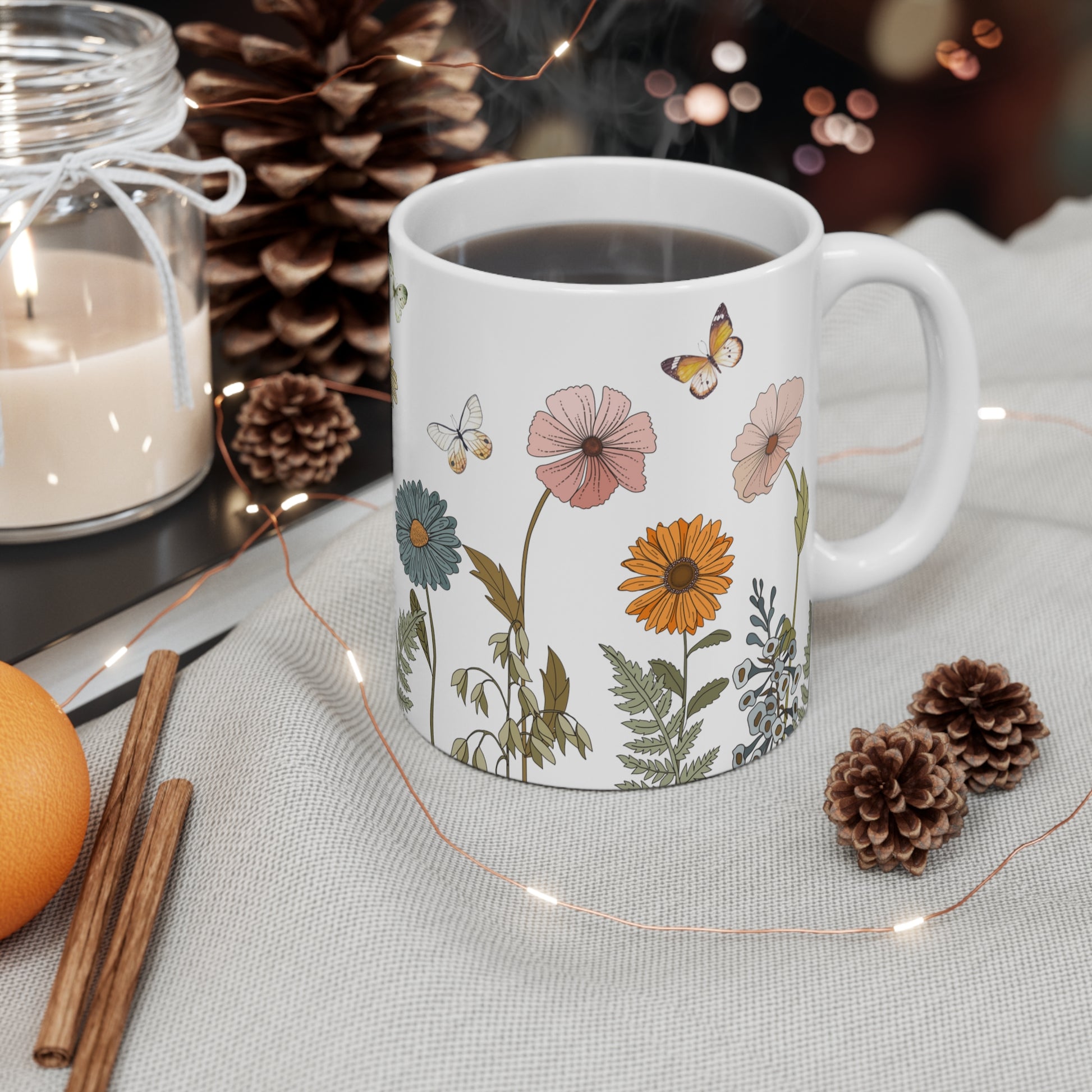 Watercolor Daisy flowers Ceramic Coffee Mug