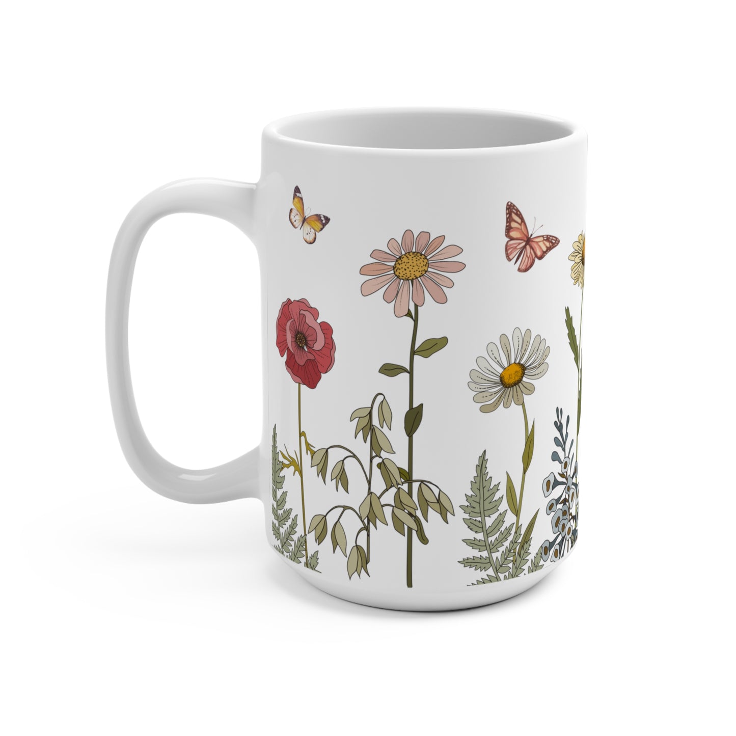 Watercolor Daisy flowers Ceramic Coffee Mug