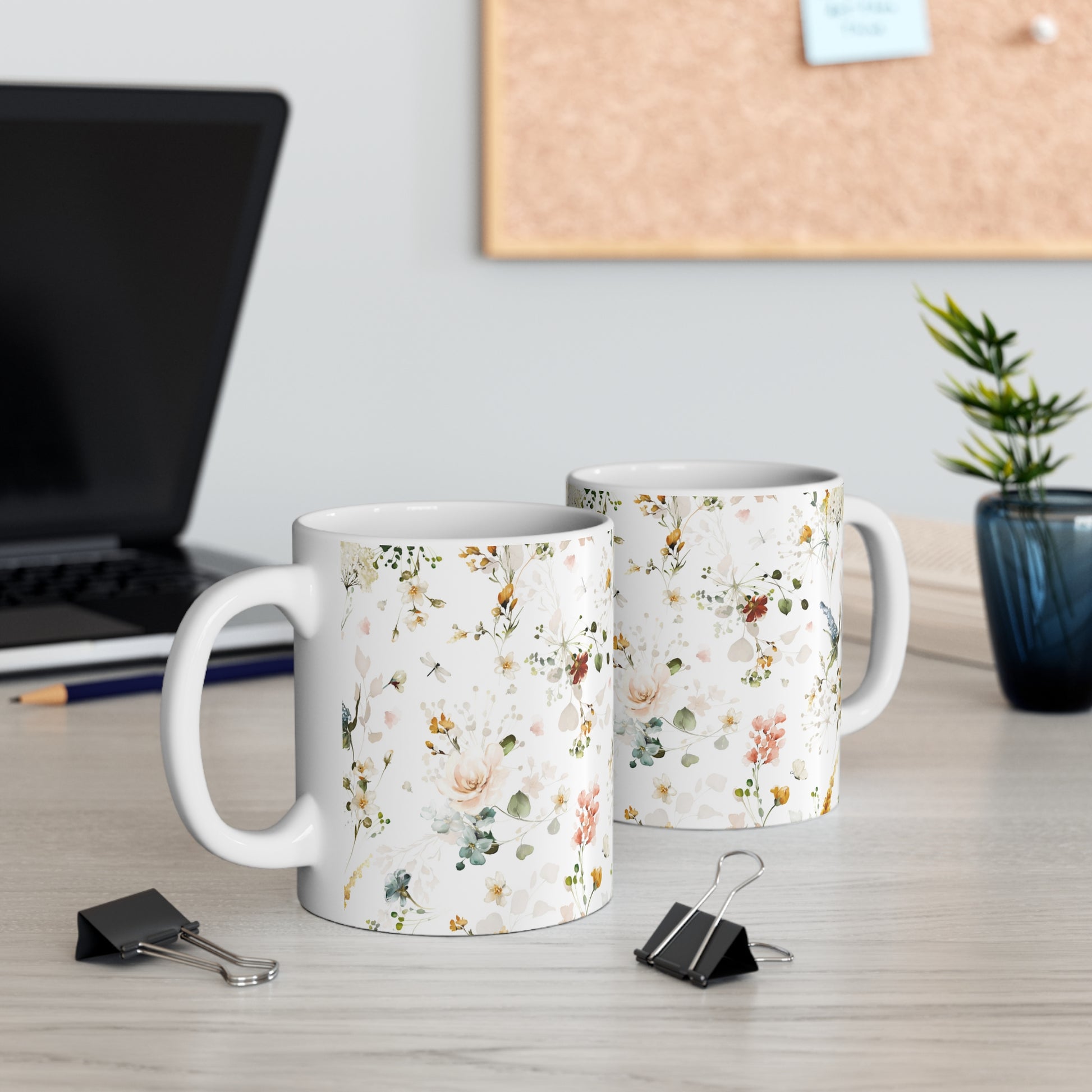 Watercolor Fall colors Flowers Ceramic Coffee Mug