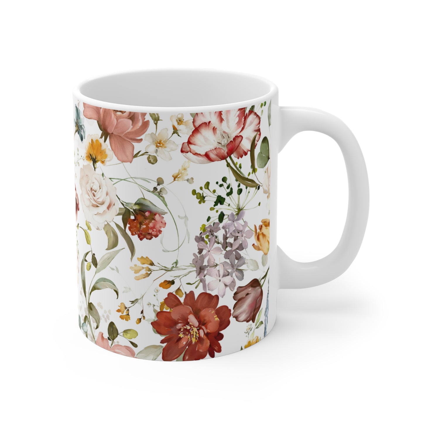 Fall Colors Watercolor Wildflowers Ceramic Coffee Mug