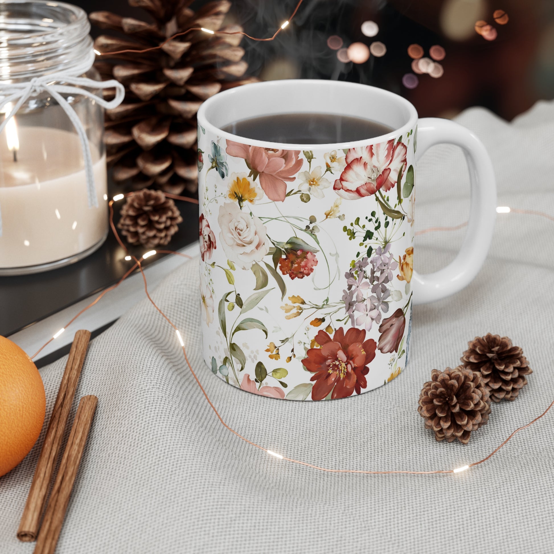 Fall Colors Watercolor Wildflowers Ceramic Coffee Mug