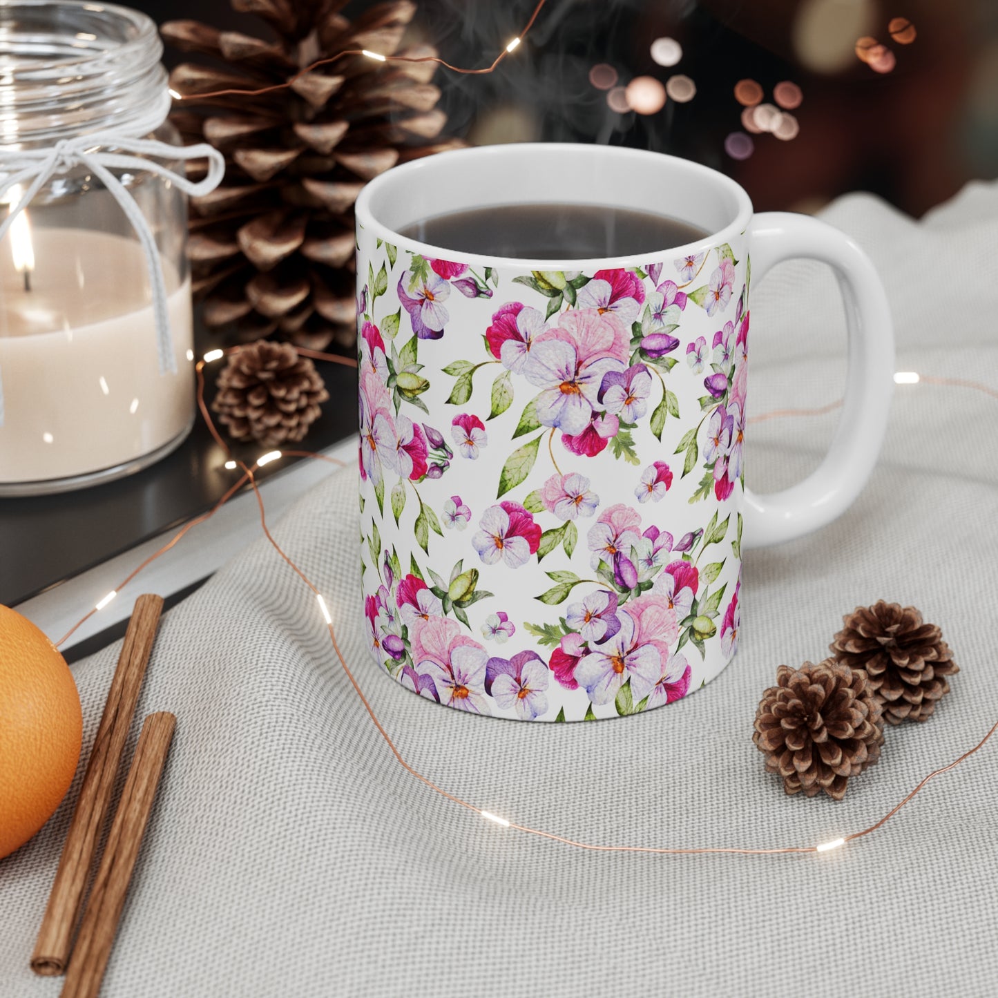  Colorful Watercolor Pansy Flowers Ceramic Coffee Mug