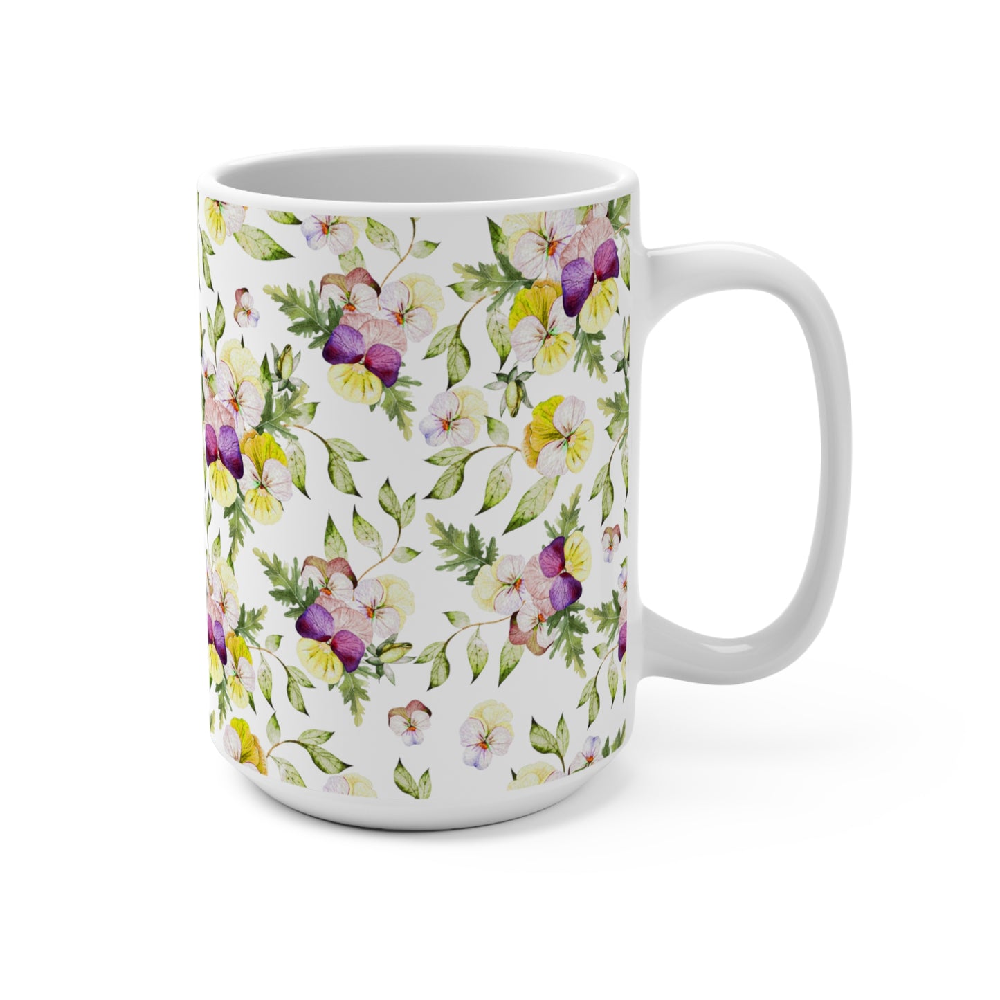 Purple And Yellow Watercolor Pansy Flowers Ceramic Coffee Mug