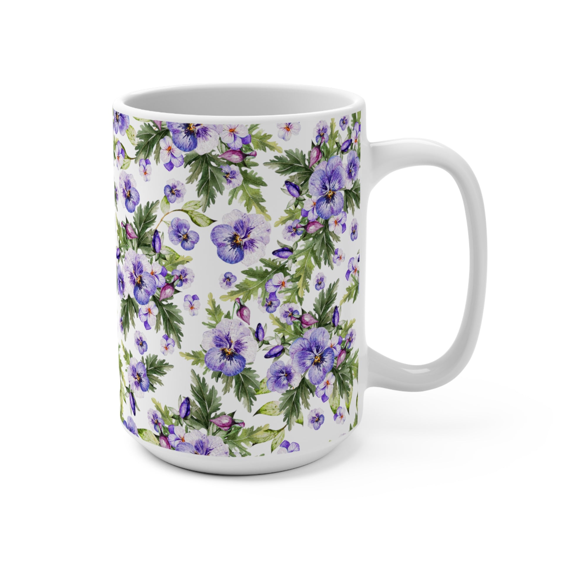 Purple Watercolor Pansy Flowers Ceramic Coffee Mug