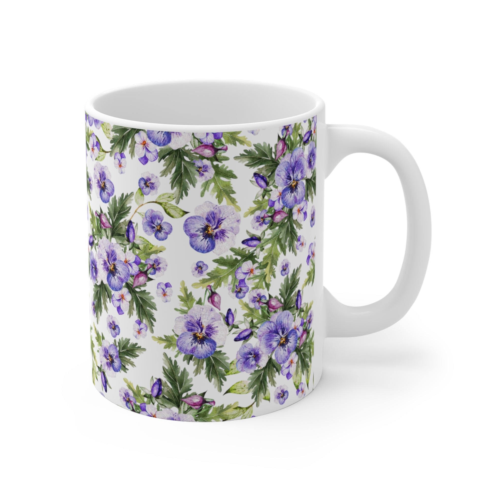 Purple Watercolor Pansy Flowers Ceramic Coffee Mug