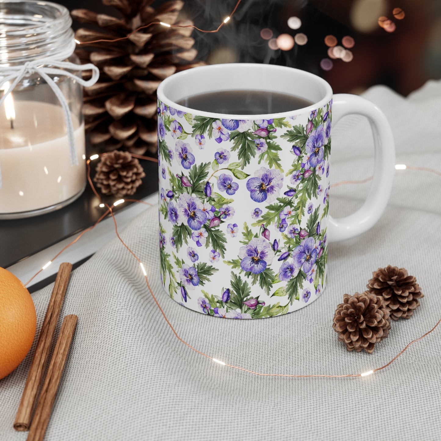 Purple Watercolor Pansy Flowers Ceramic Coffee Mug