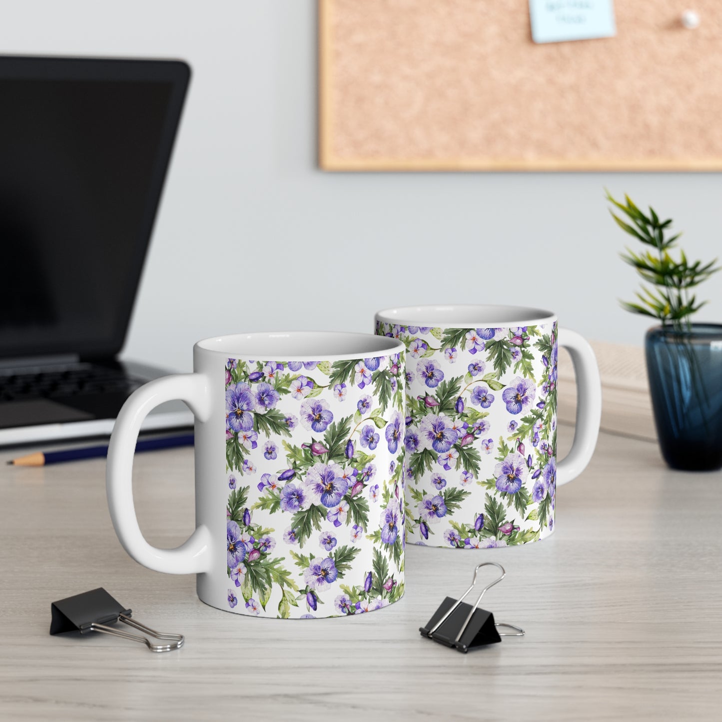 Purple Watercolor Pansy Flowers Ceramic Coffee Mug