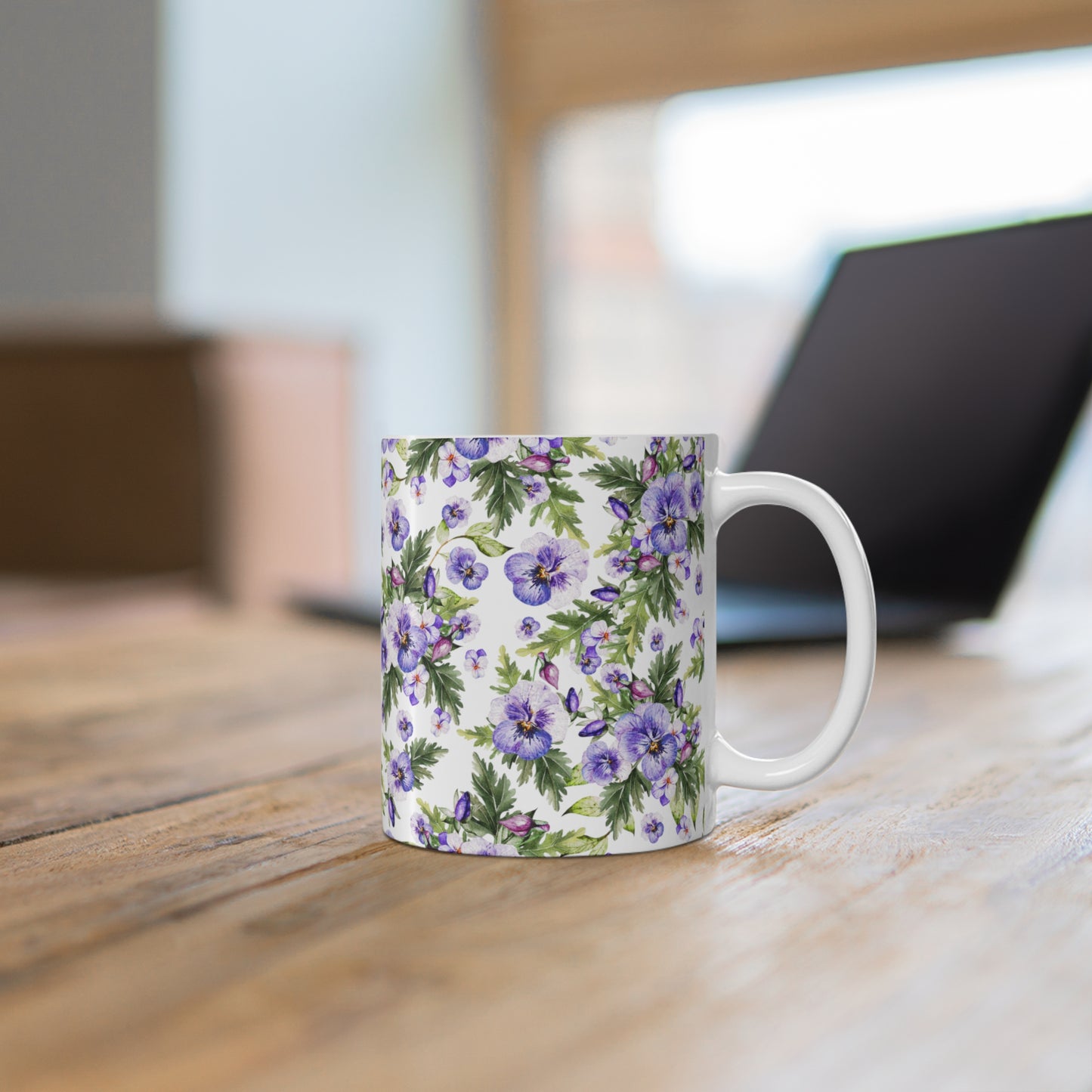 Purple Watercolor Pansy Flowers Ceramic Coffee Mug