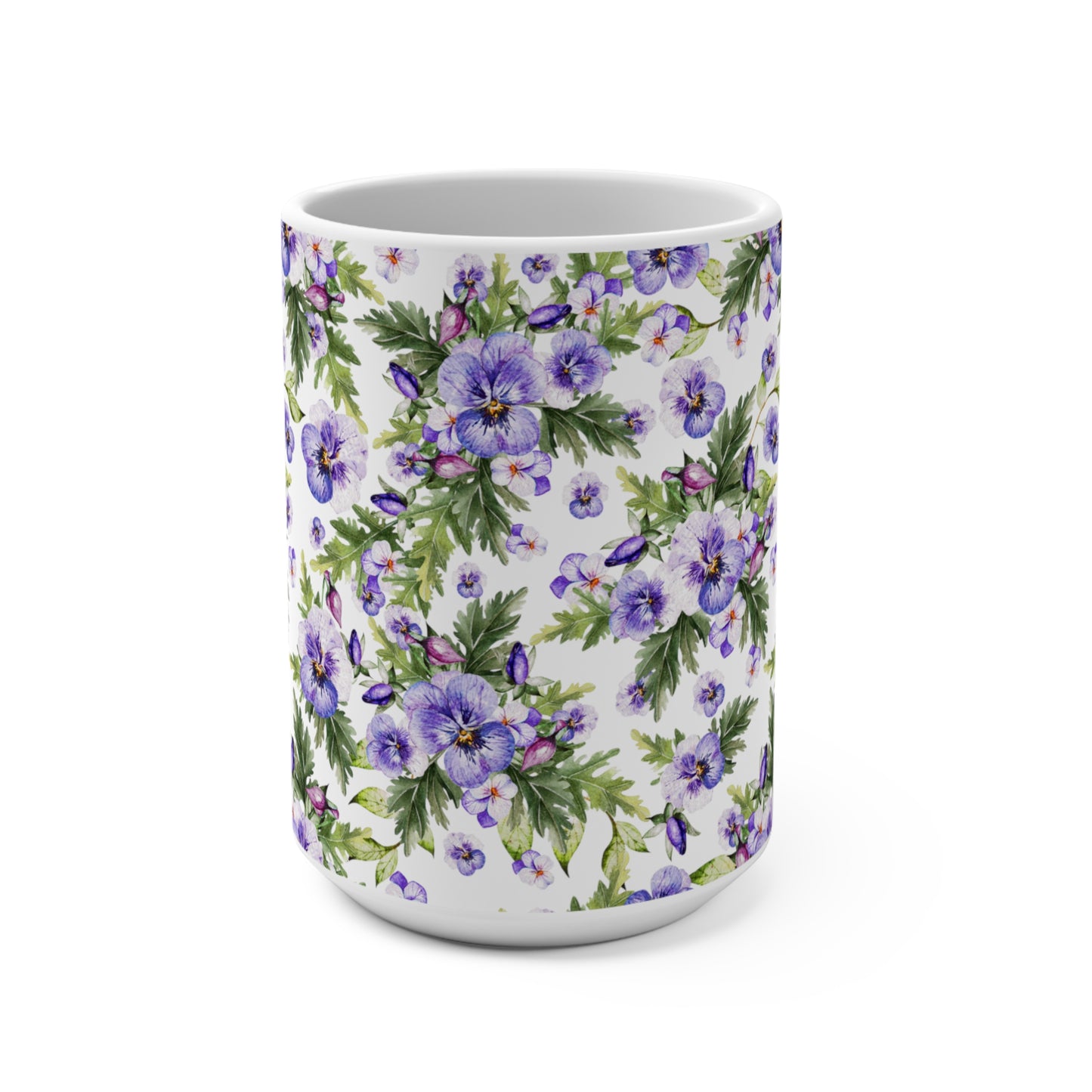 Purple Watercolor Pansy Flowers Ceramic Coffee Mug