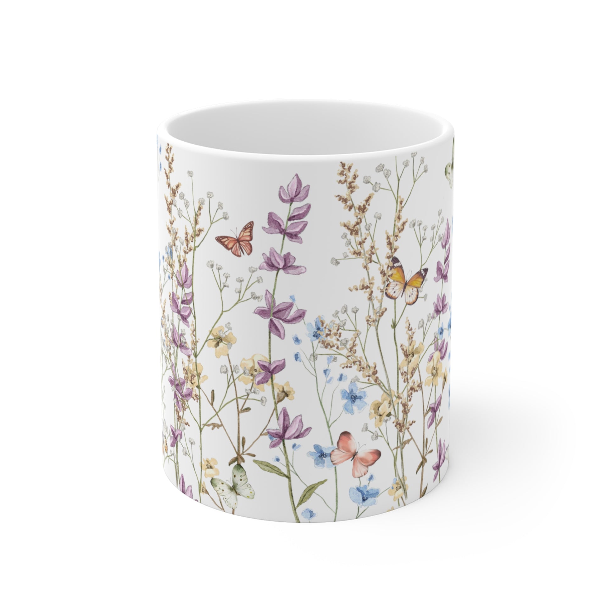 Blue And Purple Watercolor Wildflowers Ceramic Coffee Mug