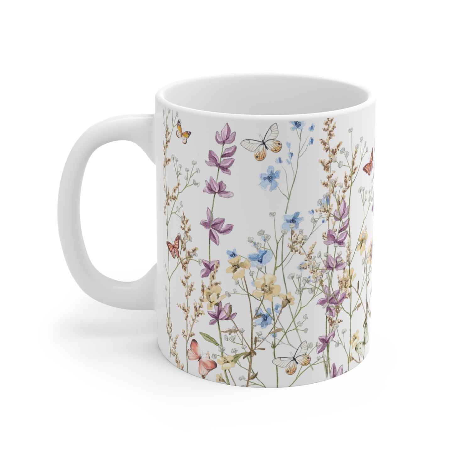 Blue And Purple Watercolor Wildflowers Ceramic Coffee Mug