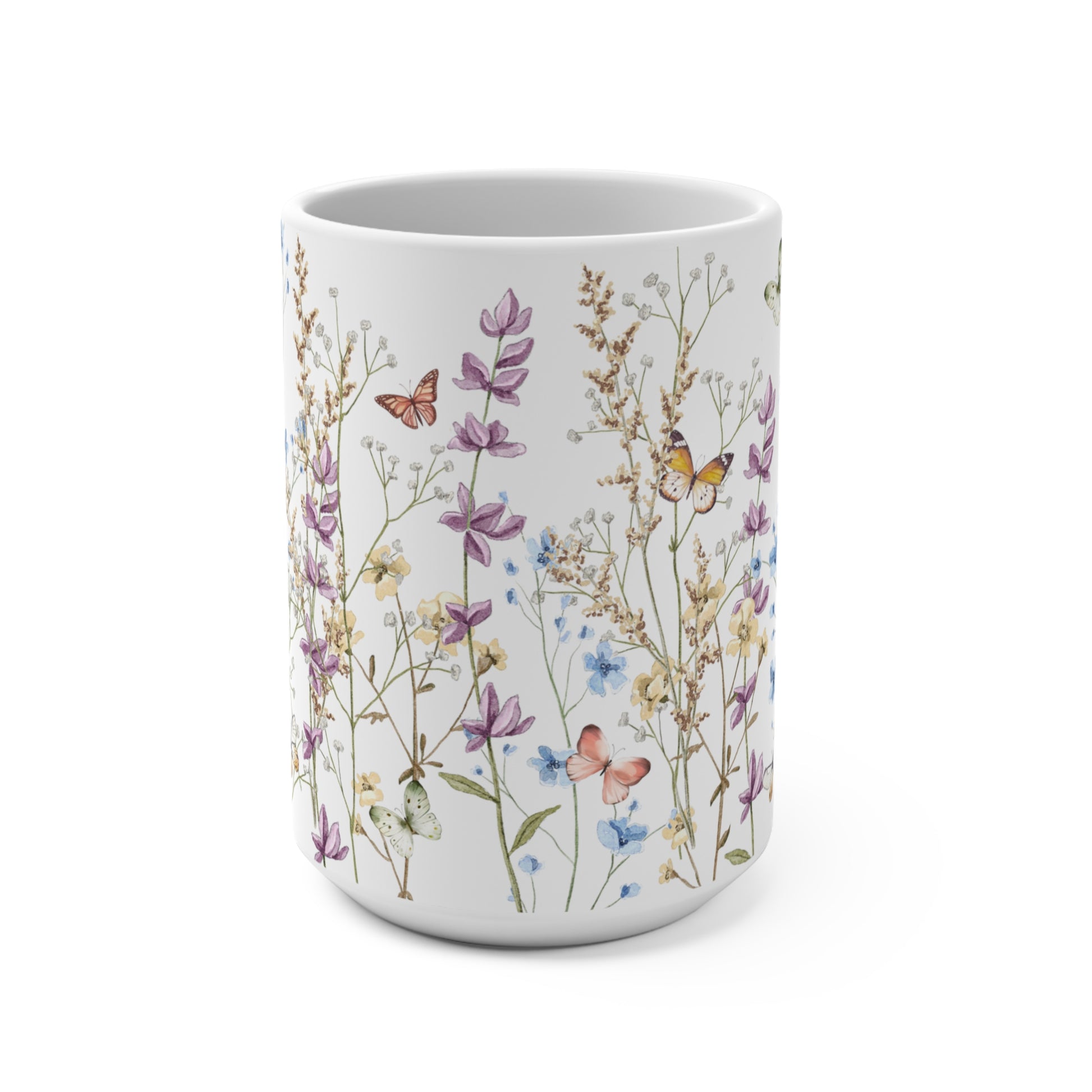 Blue And Purple Watercolor Wildflowers Ceramic Coffee Mug