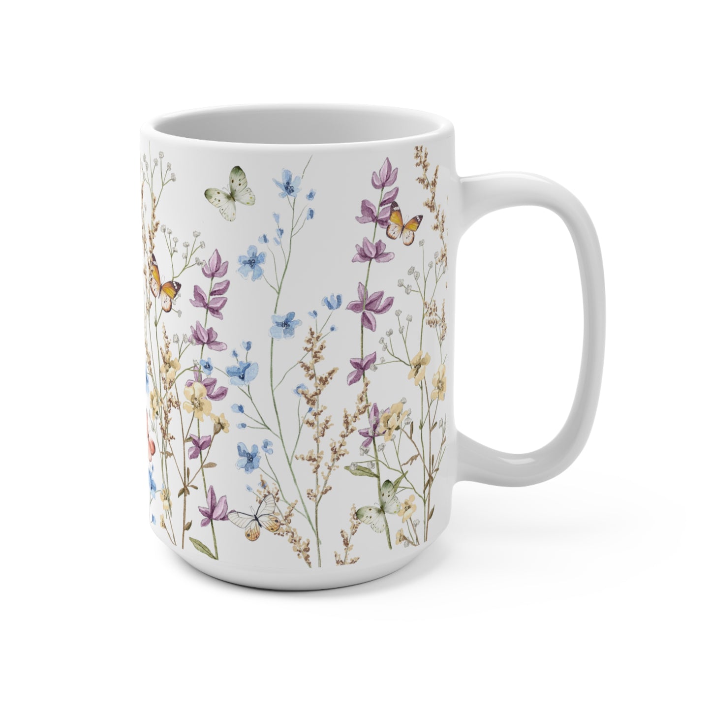 Blue And Purple Watercolor Wildflowers Ceramic Coffee Mug