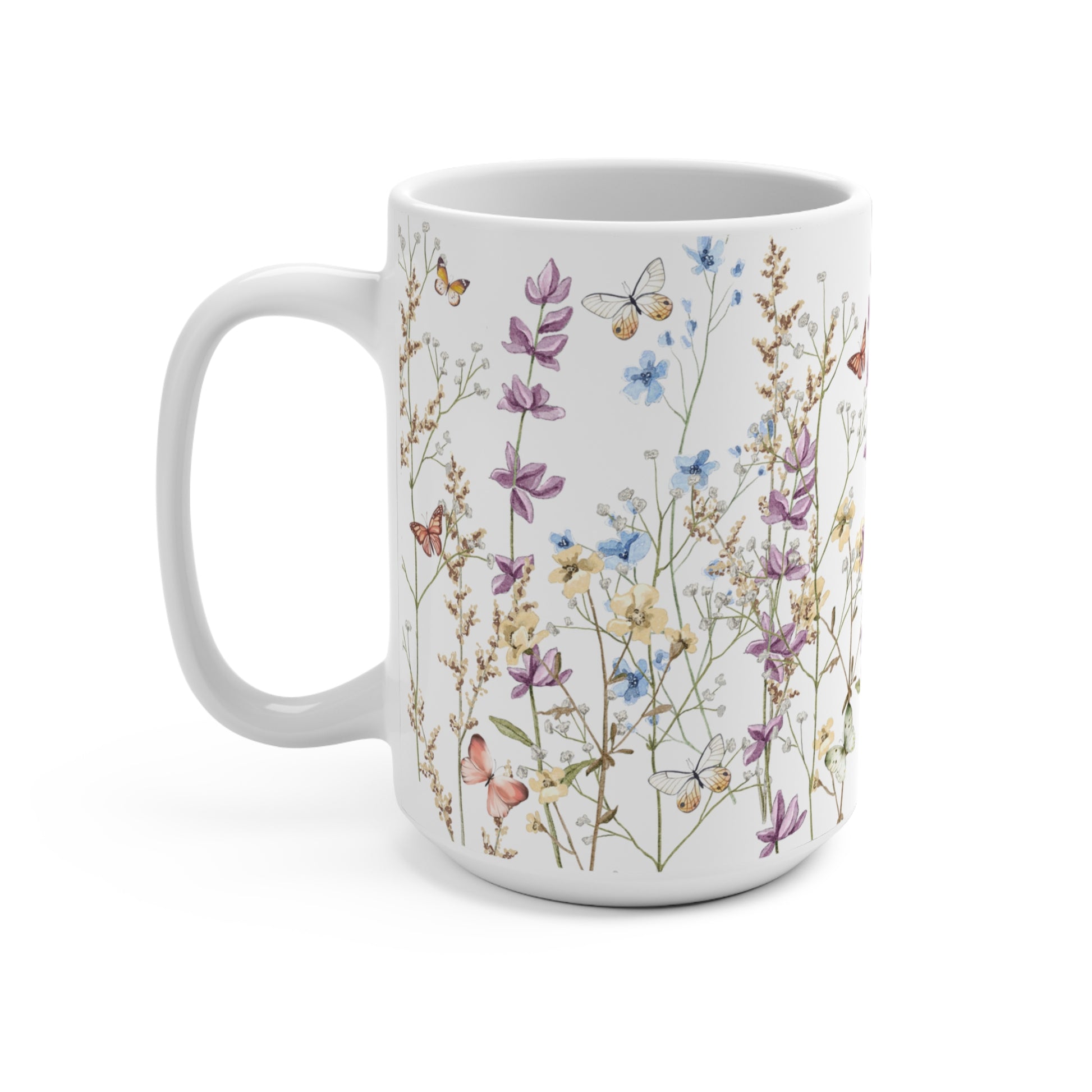 Blue And Purple Watercolor Wildflowers Ceramic Coffee Mug