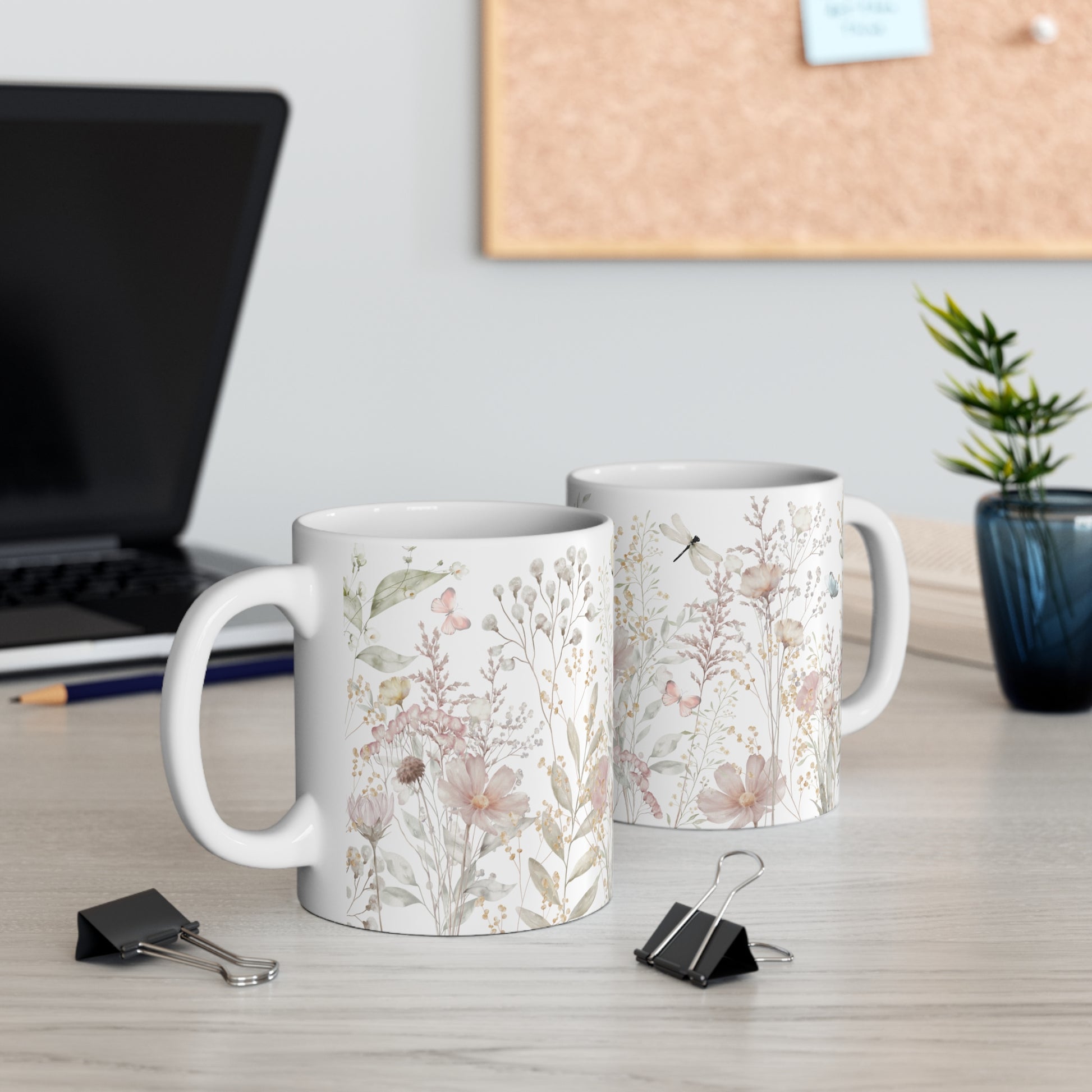 Watercolor Pink flowers Ceramic Coffee Mug