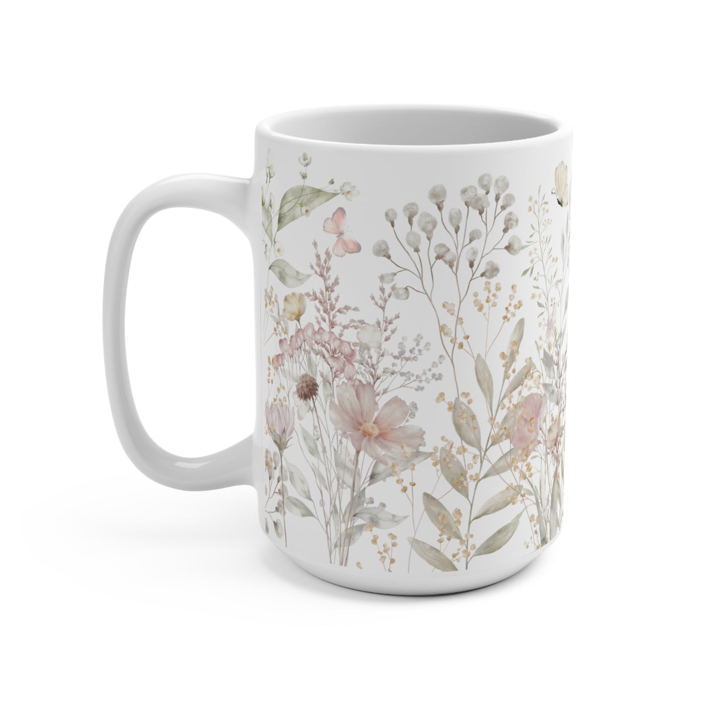 Watercolor Pink flowers Ceramic Coffee Mug