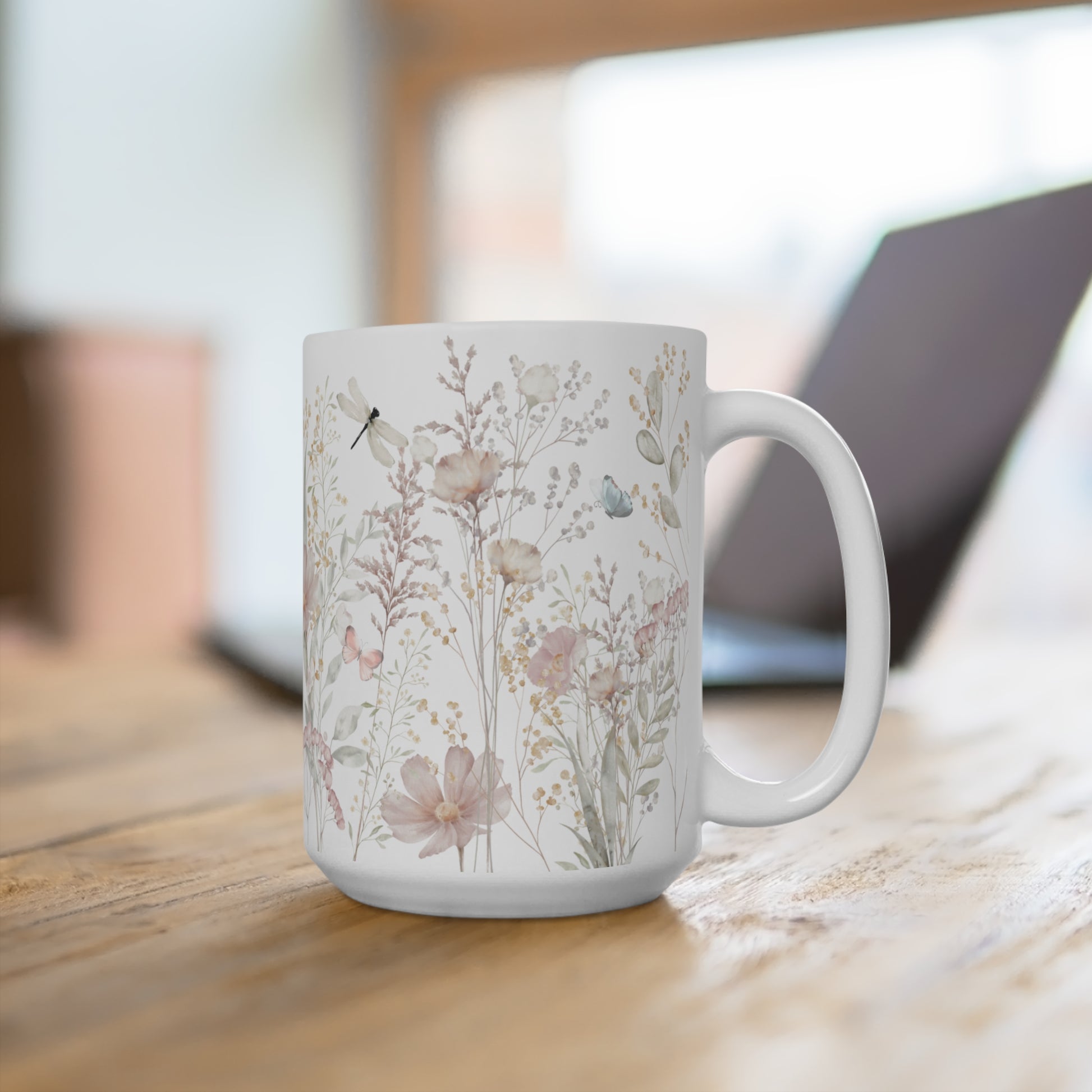 Watercolor Pink flowers Ceramic Coffee Mug