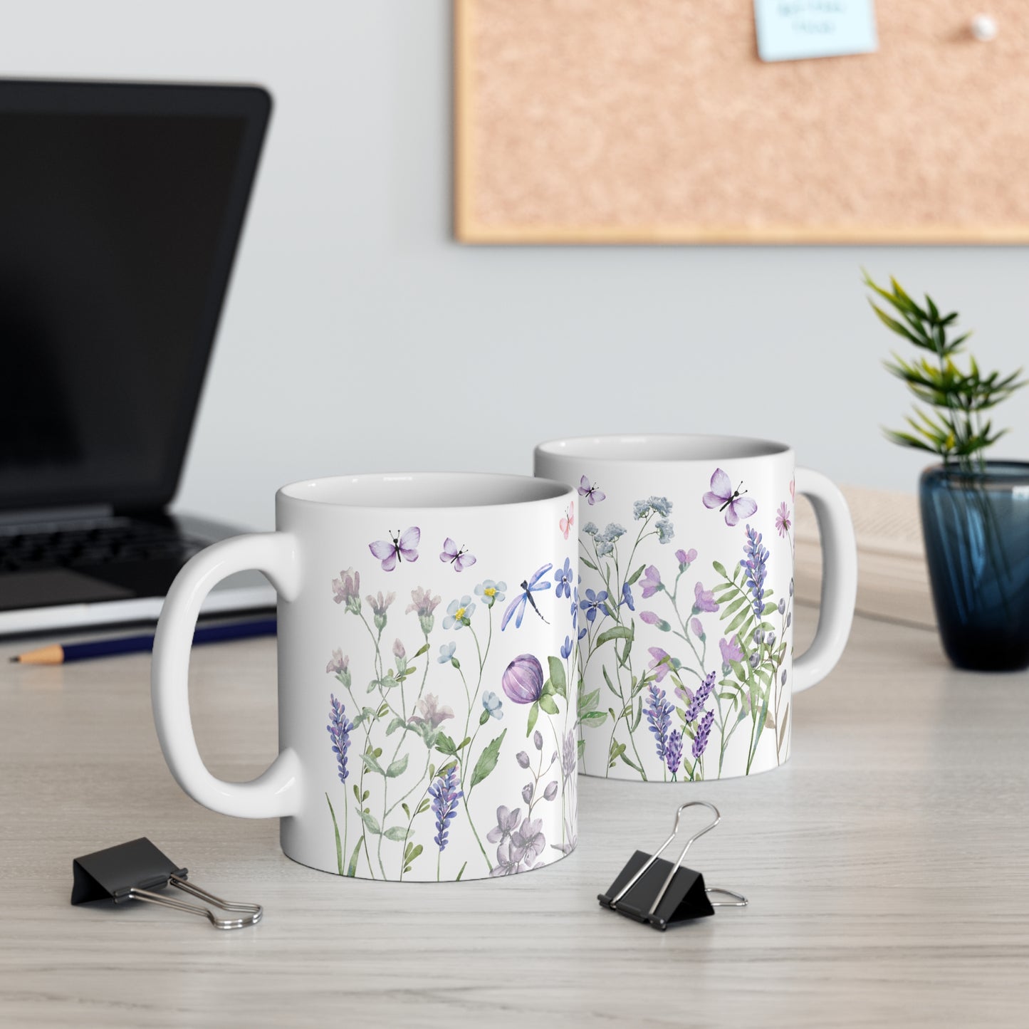 Purple Watercolor Wildflowers Ceramic Coffee Mug