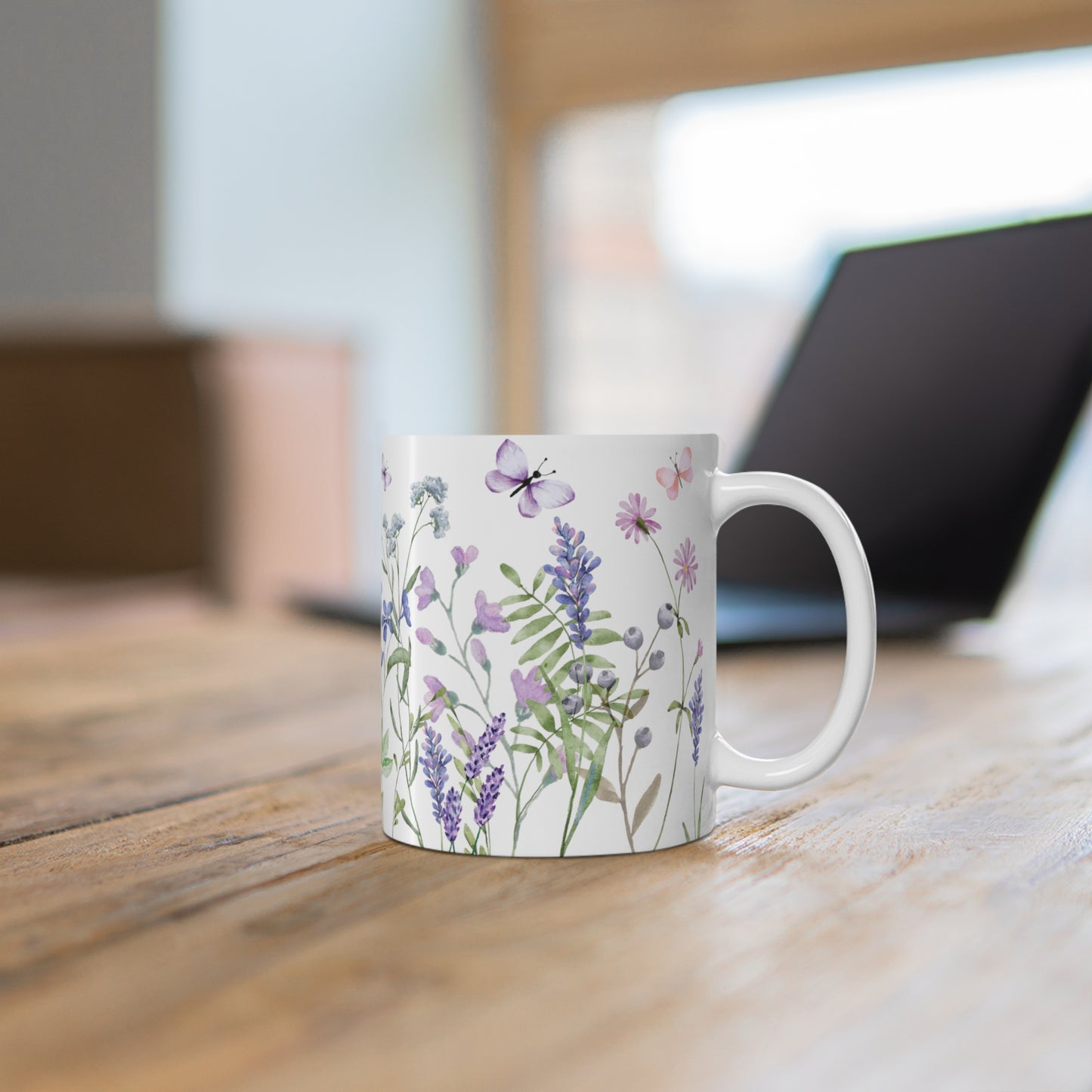 Purple Watercolor Wildflowers Ceramic Coffee Mug