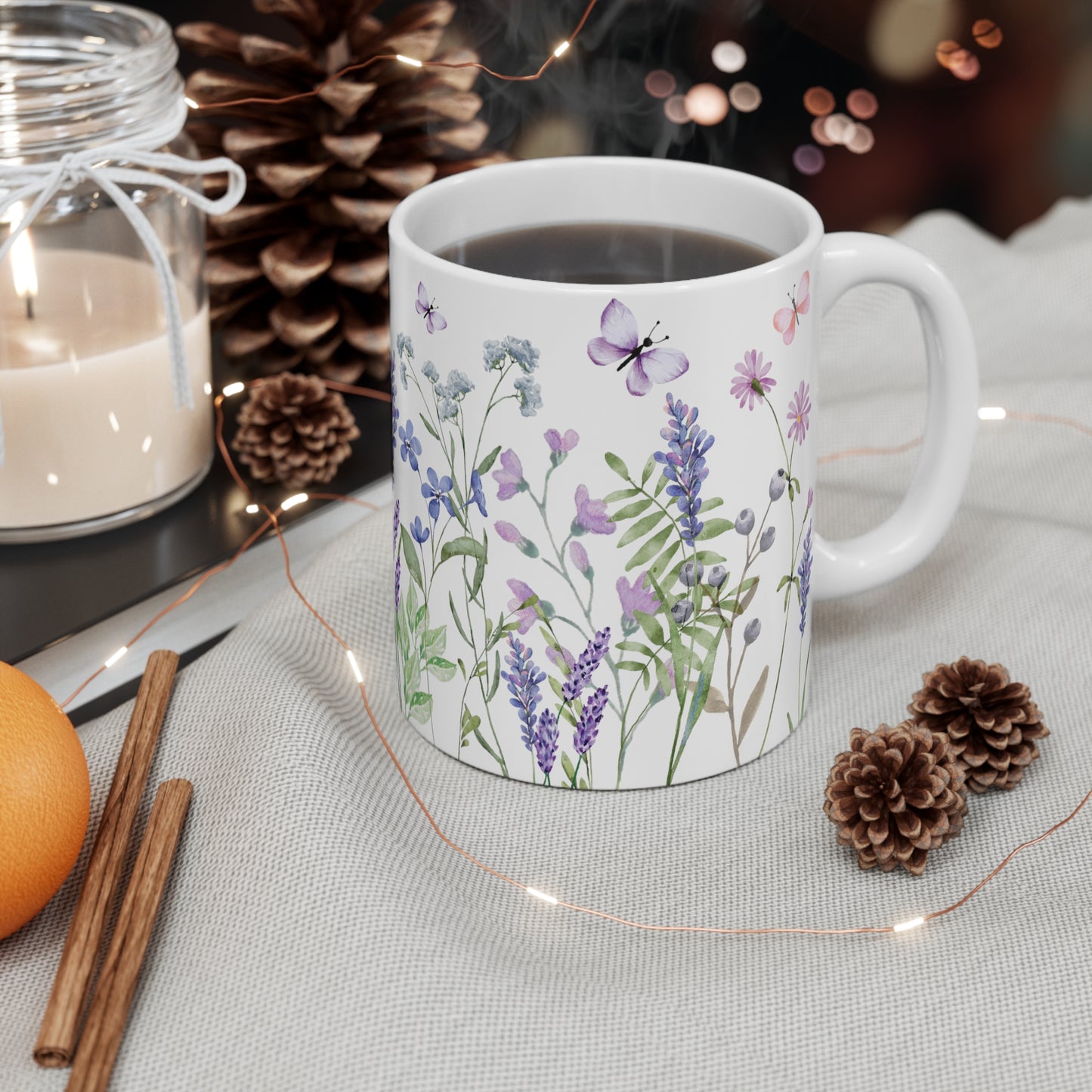 Purple Watercolor Wildflowers Ceramic Coffee Mug