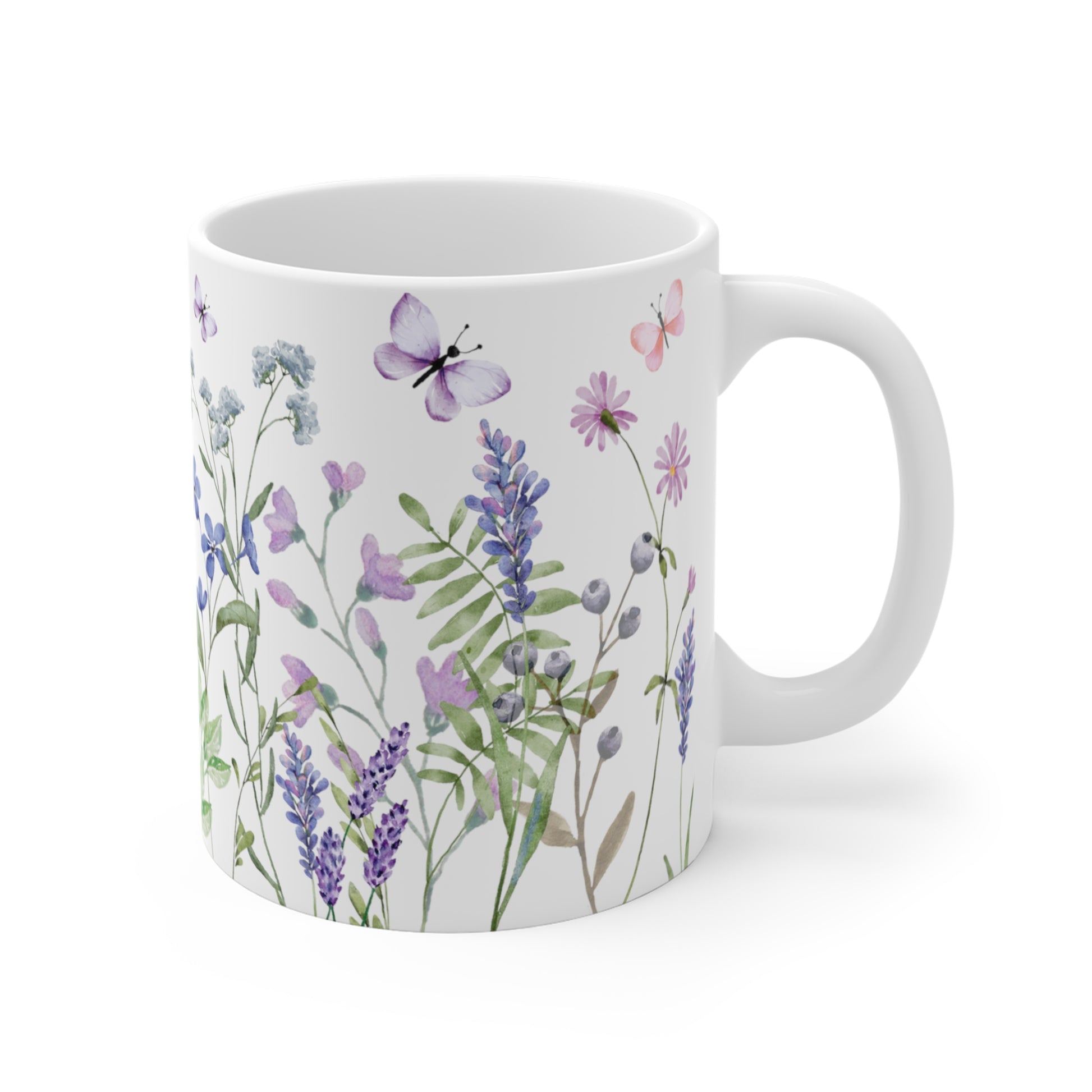 Purple Watercolor Wildflowers Ceramic Coffee Mug