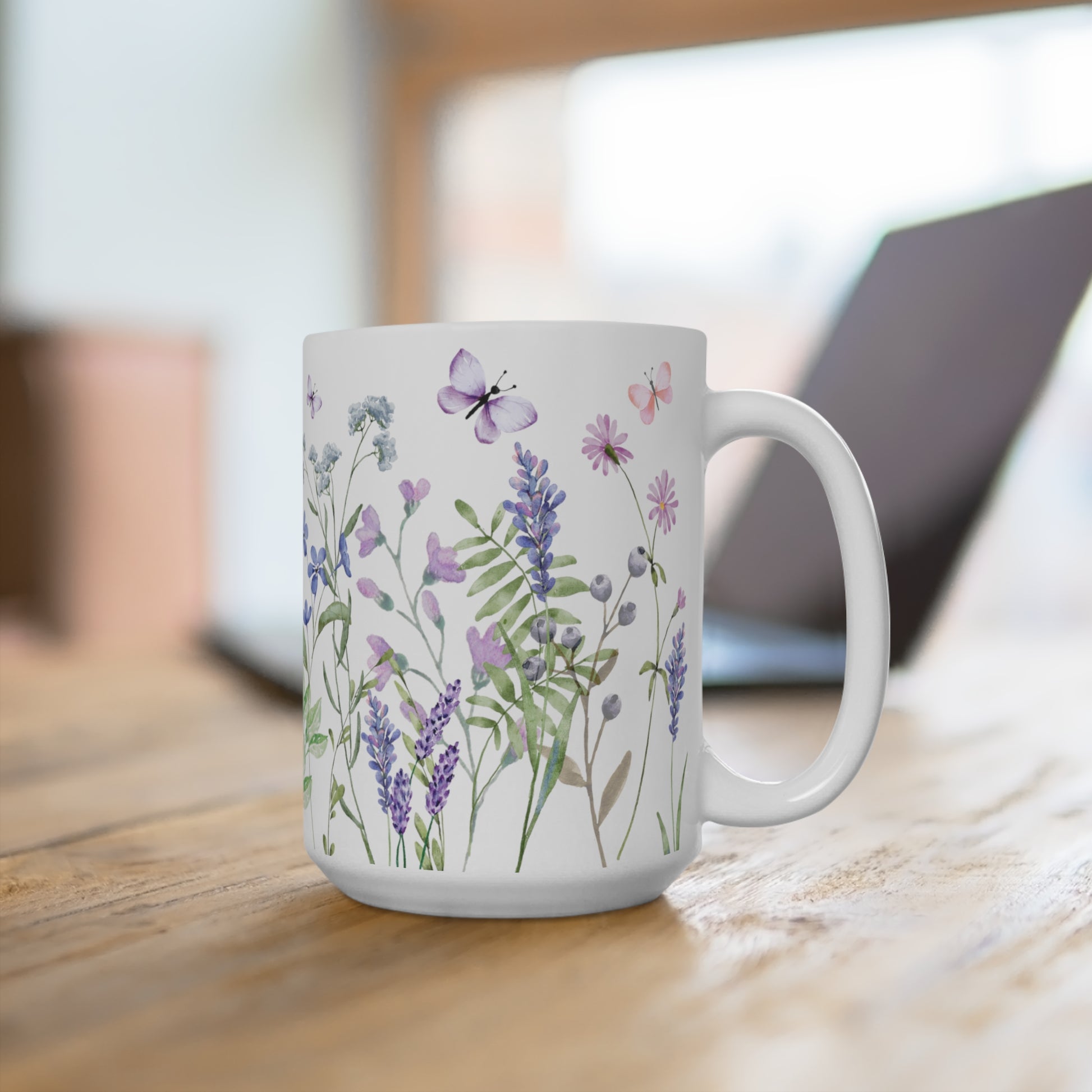 Purple Watercolor Wildflowers Ceramic Coffee Mug