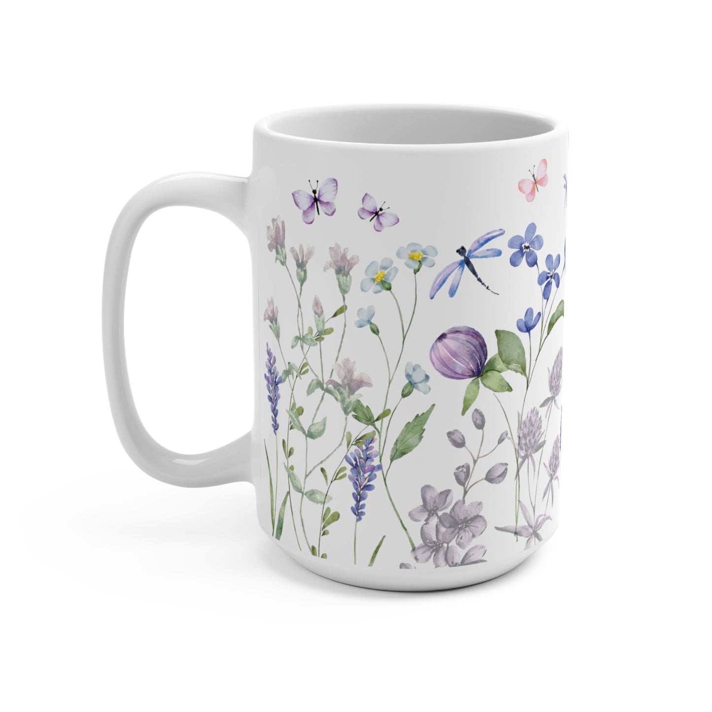 Purple Watercolor Wildflowers Ceramic Coffee Mug