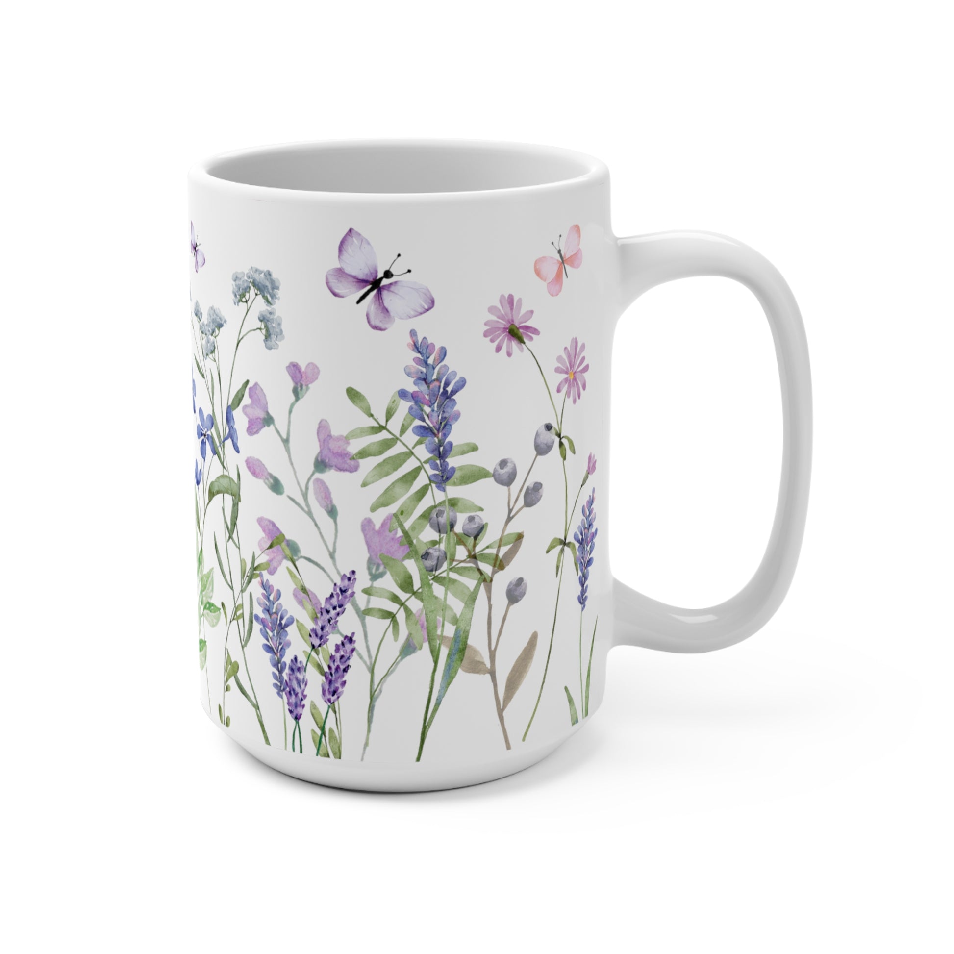 Purple Watercolor Wildflowers Ceramic Coffee Mug