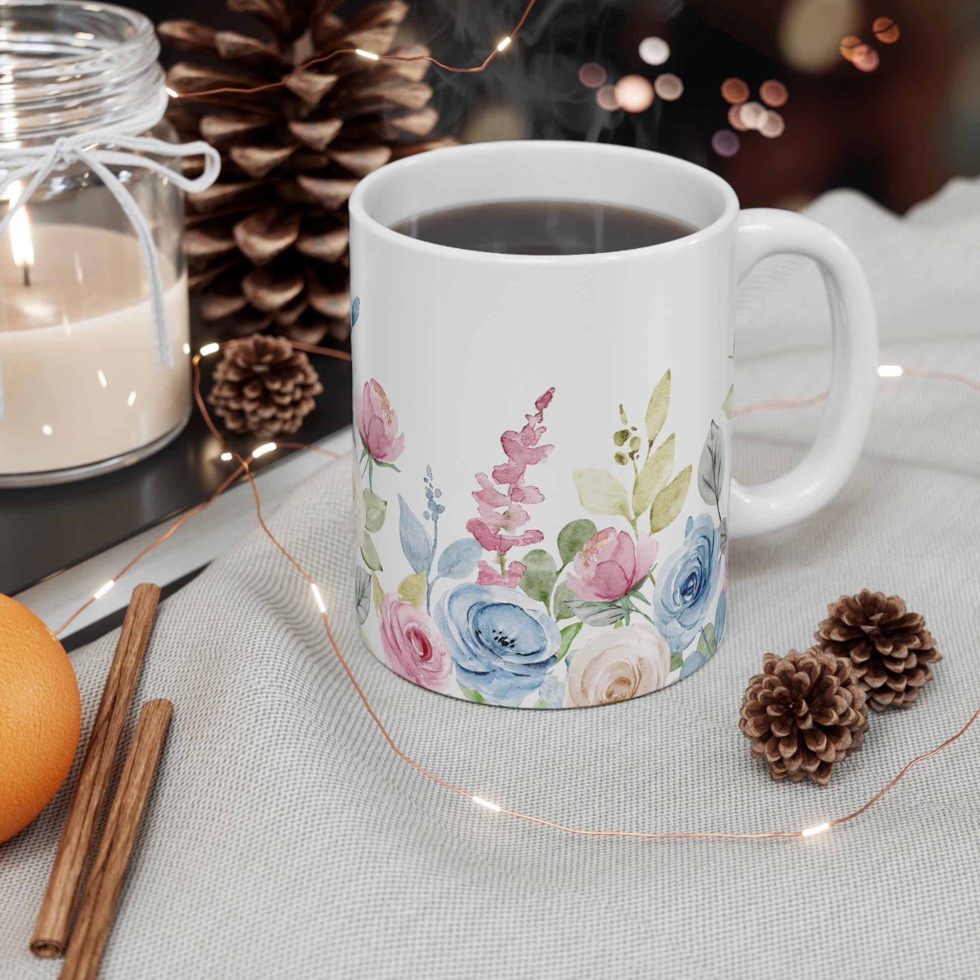 Watercolor Pastel Roses Ceramic Coffee Mug