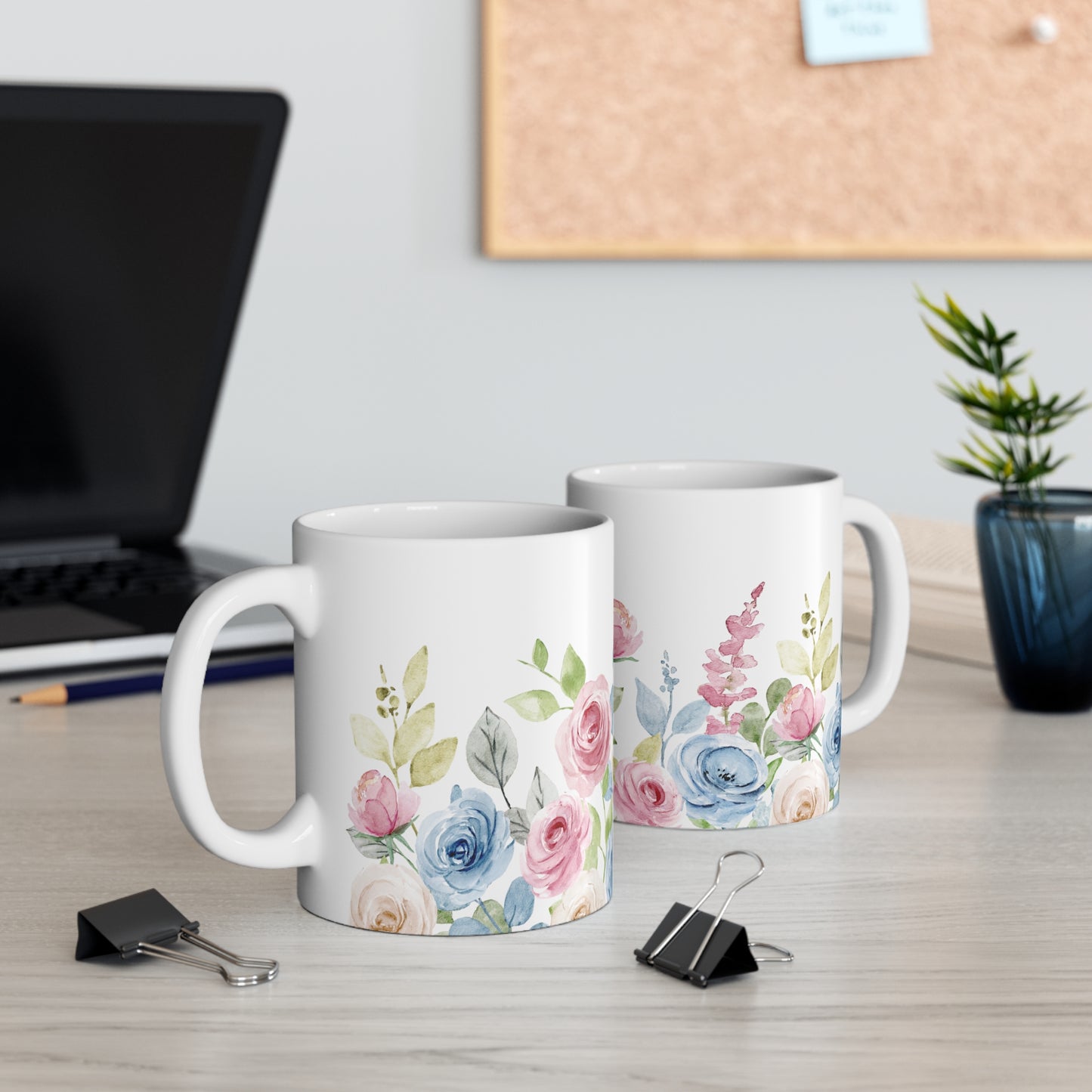 Watercolor Pastel Roses Ceramic Coffee Mug