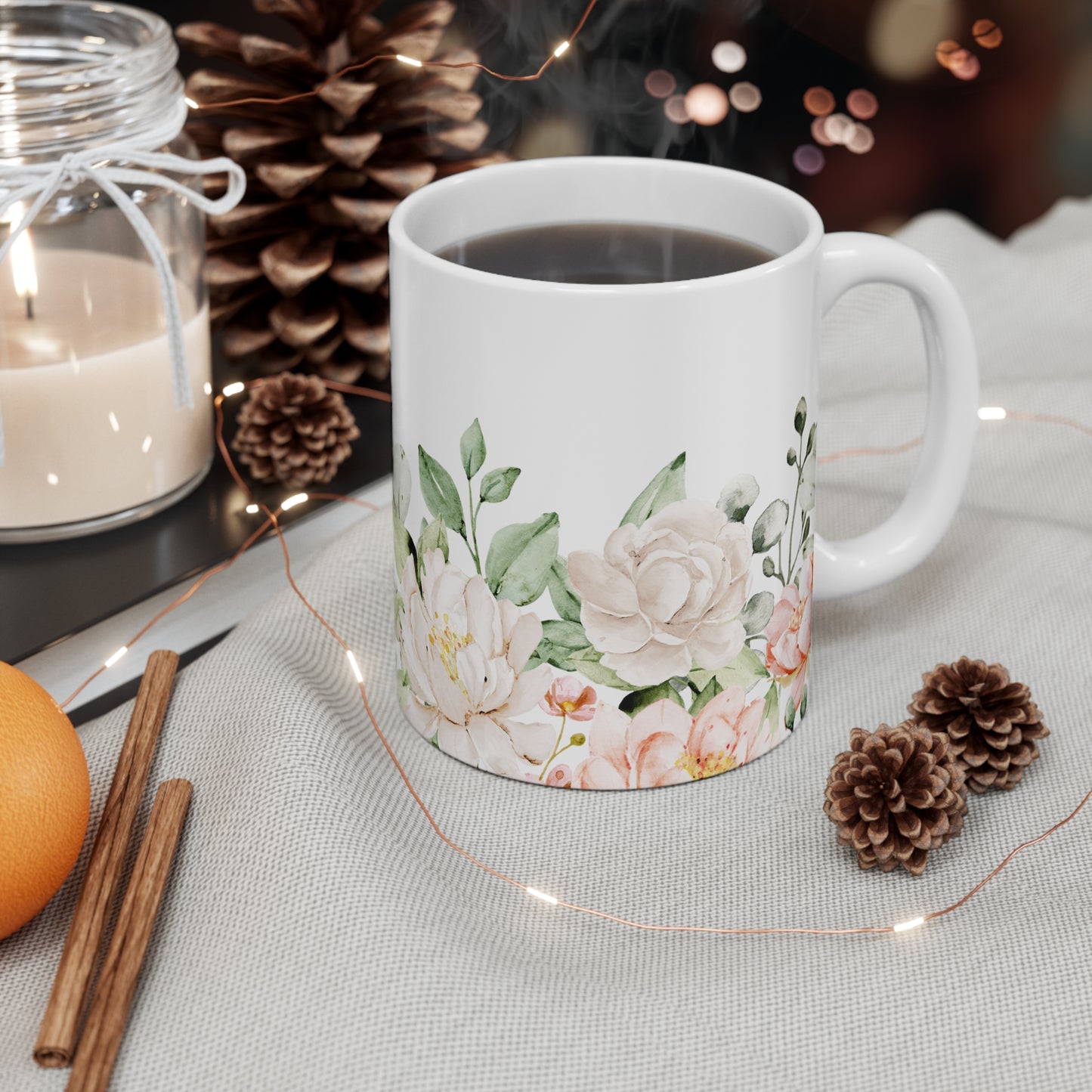 Watercolor Roses Floral Ceramic Coffee Mug