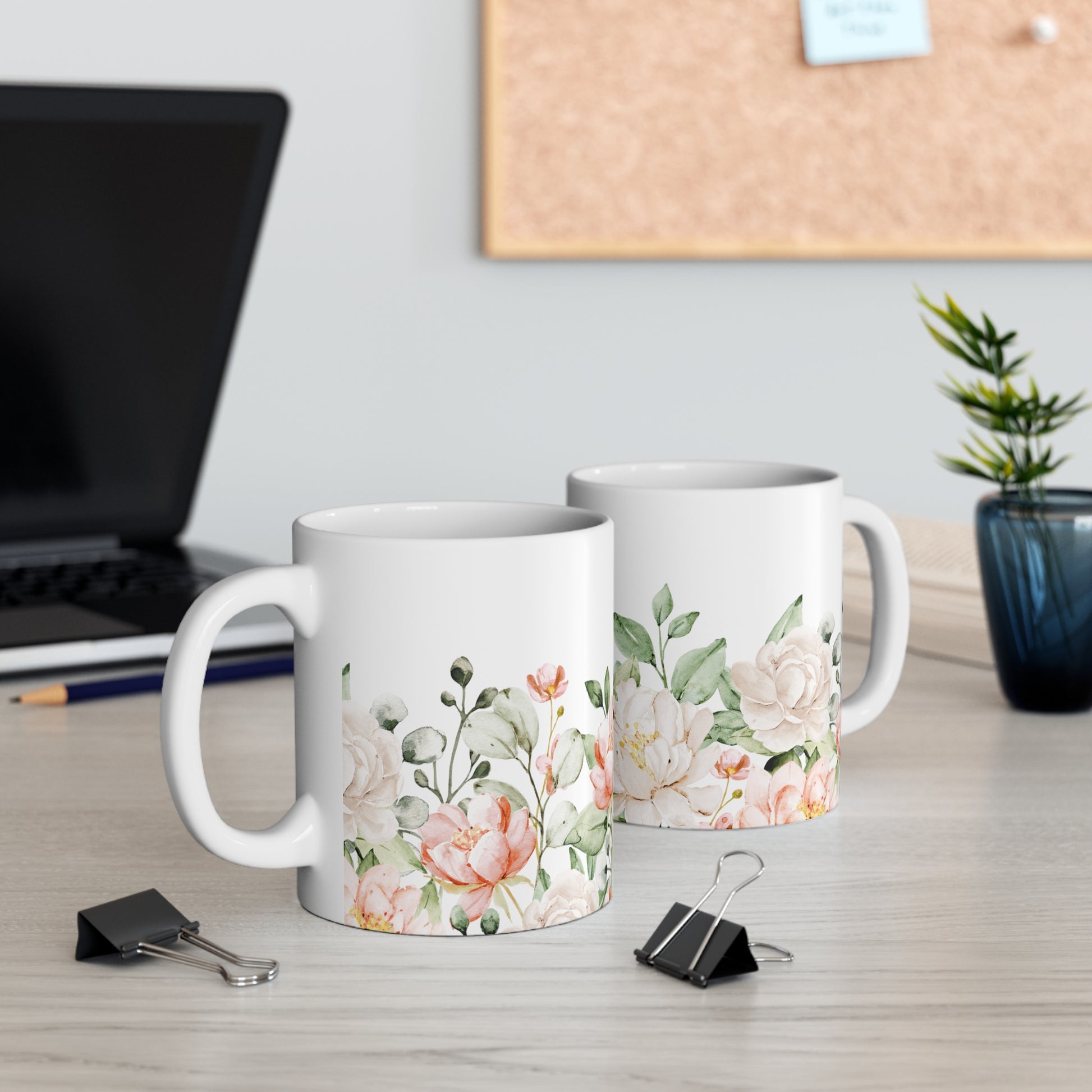 Watercolor Roses Floral Ceramic Coffee Mug