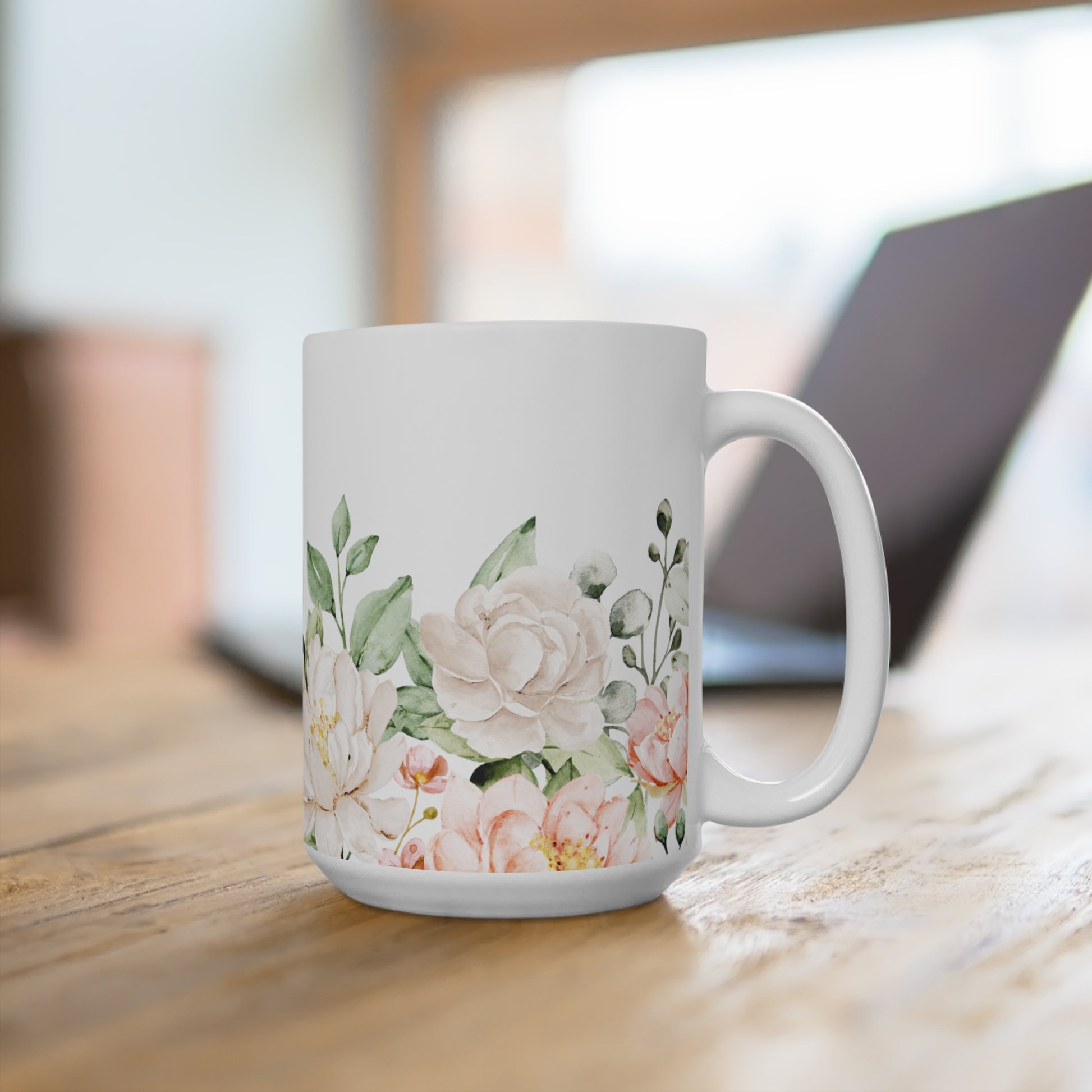 Watercolor Roses Floral Ceramic Coffee Mug