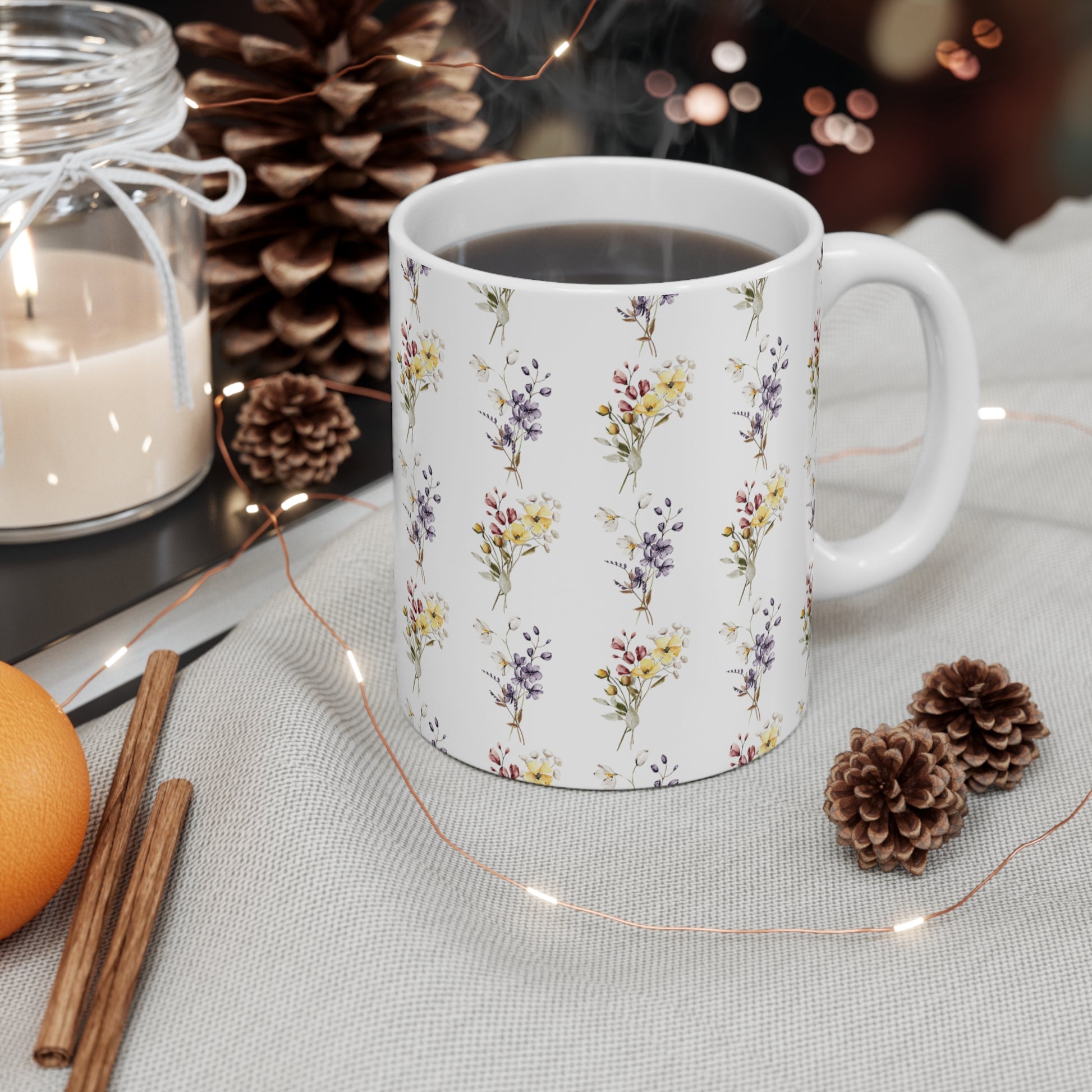 Boho Pressed Flowers Coffee Mug, Watercolor Flowers Mug, Botanical Tea Cup, Gentle Watercolor Floral Mug, Flower Garden Mug Gift For Her