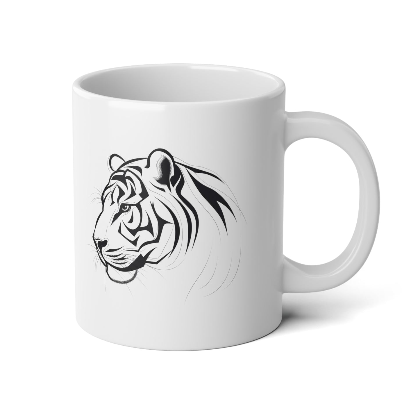 Tiger Coffee Mug, Black Line Tiger Jumbo Mug, 20 oz Very Big Coffee Mug, Mug Gift for Animal lover