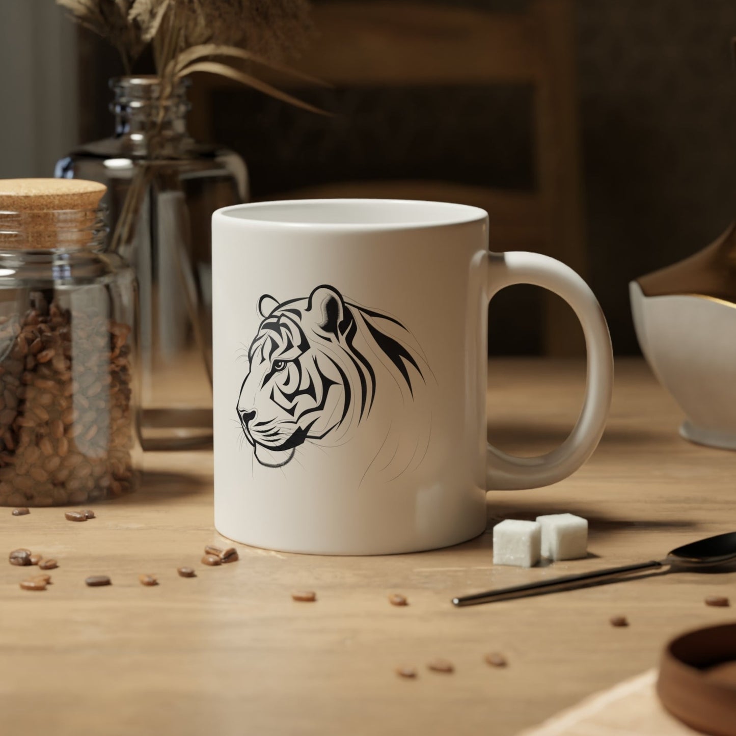 Tiger Coffee Mug, Black Line Tiger Jumbo Mug, 20 oz Very Big Coffee Mug, Mug Gift for Animal lover