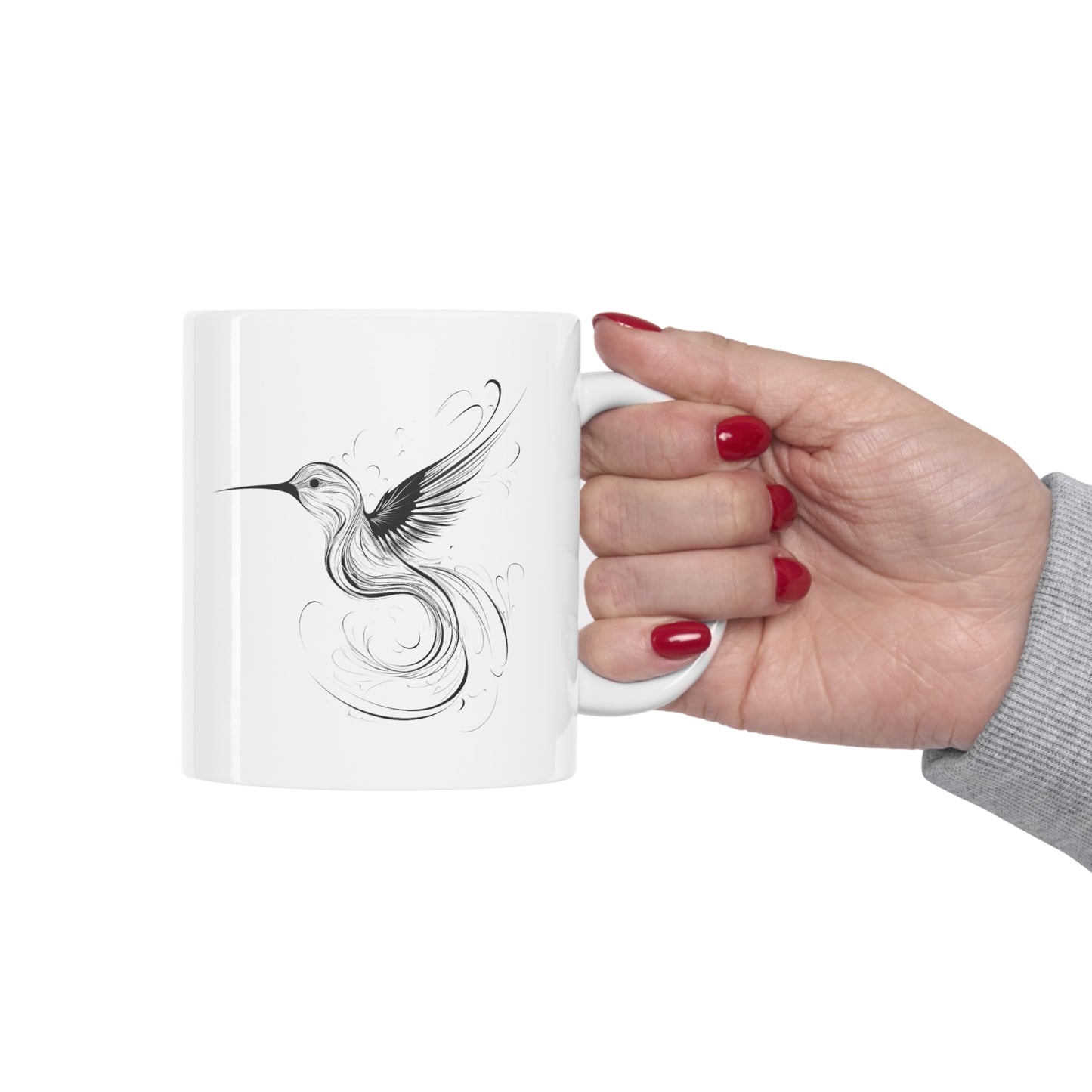 Bird Art Coffee Mug, Black Line Hummingbird Jumbo Mug, Minimalistic Coffee Mug, Mug Gift for Bird lover, Bird Mug