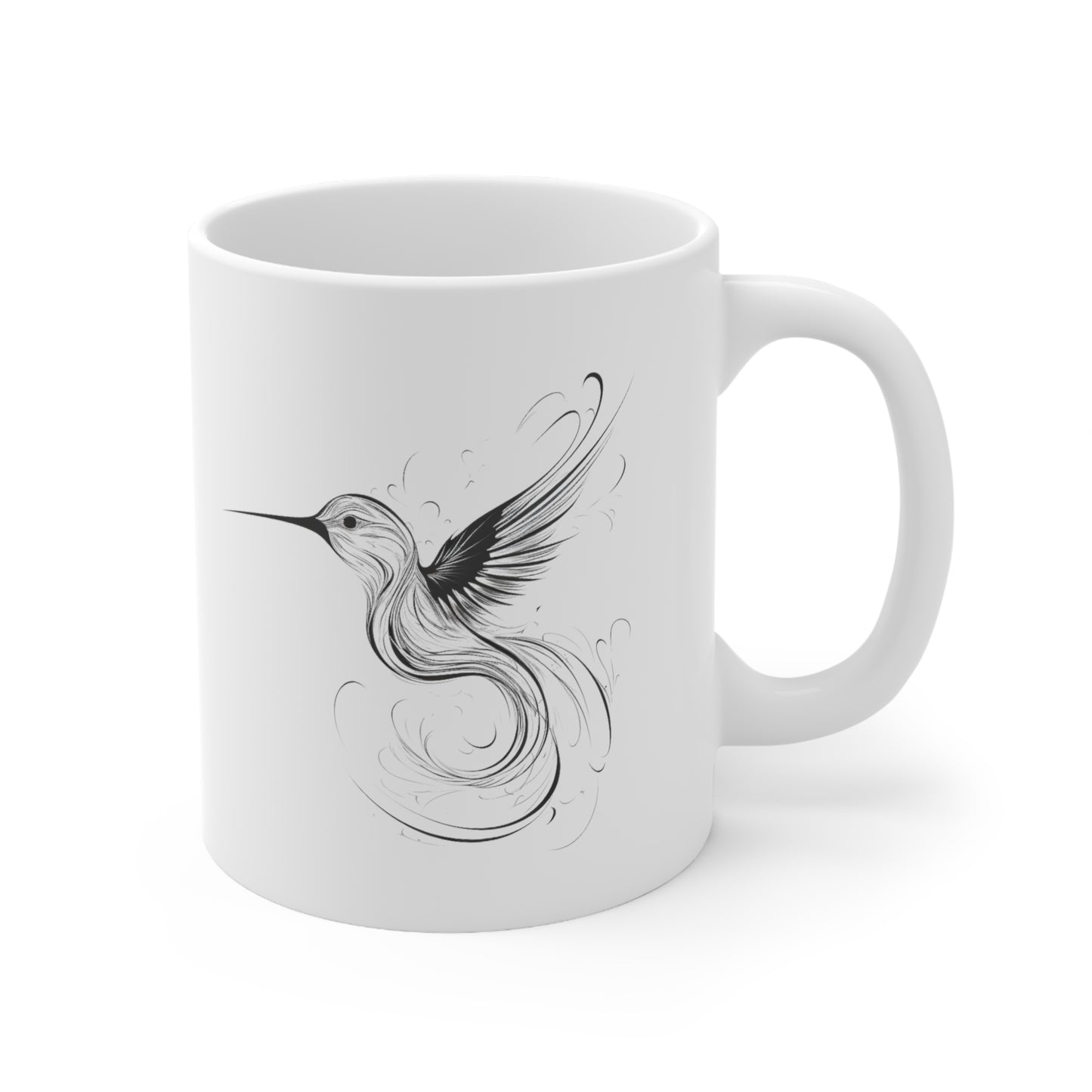 Bird Art Coffee Mug, Black Line Hummingbird Jumbo Mug, Minimalistic Coffee Mug, Mug Gift for Bird lover, Bird Mug