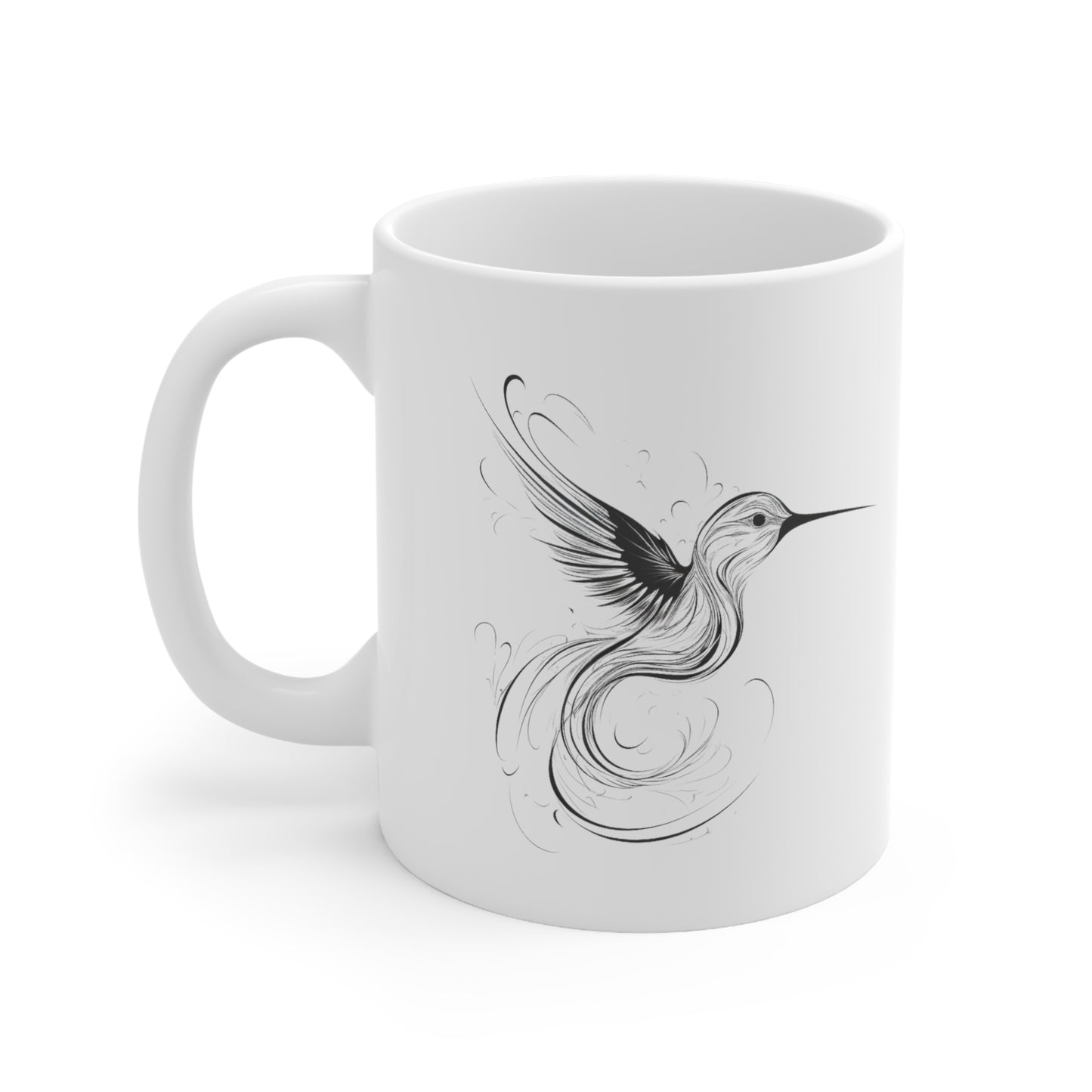 Bird Art Coffee Mug, Black Line Hummingbird Jumbo Mug, Minimalistic Coffee Mug, Mug Gift for Bird lover, Bird Mug