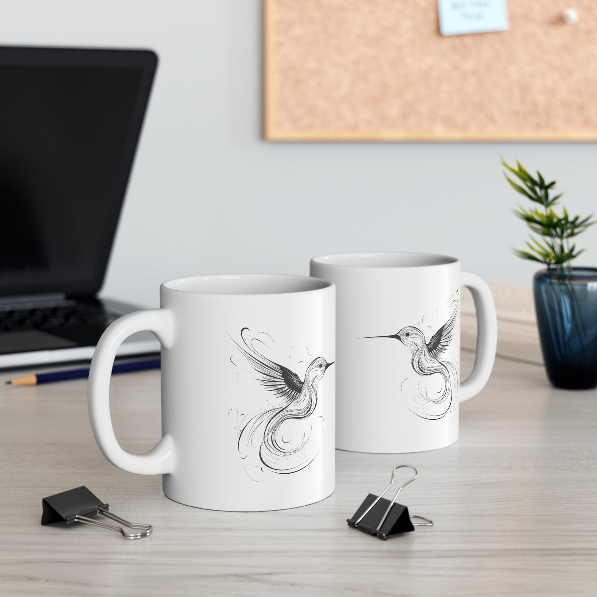 Bird Art Coffee Mug, Black Line Hummingbird Jumbo Mug, Minimalistic Coffee Mug, Mug Gift for Bird lover, Bird Mug