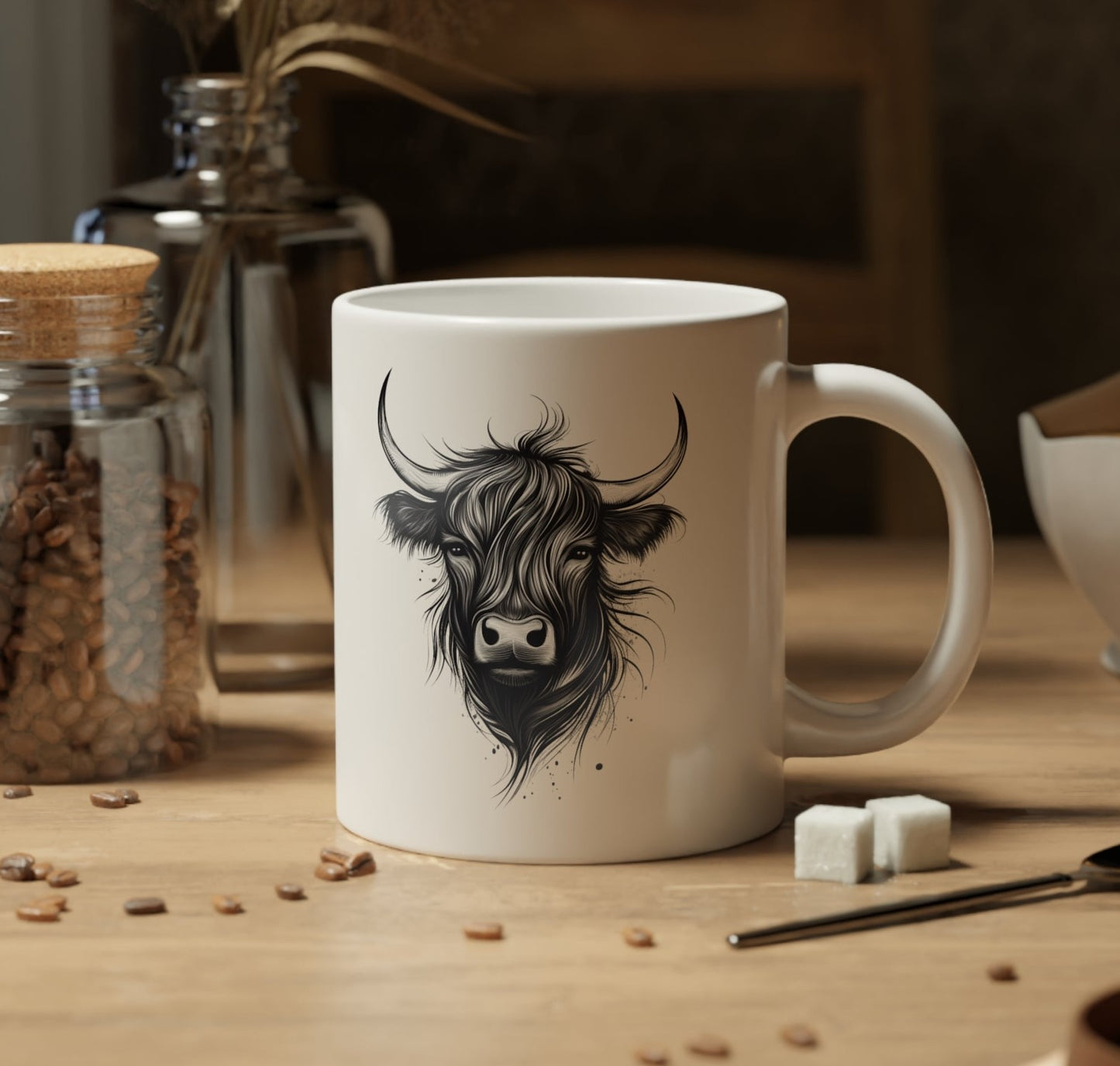 Highland Cow Coffee Mug, Black Highland Cow Jumbo Mug, 20 oz Big Coffee Mug, Mug Gift for Animal lover, Highland Cow Mug