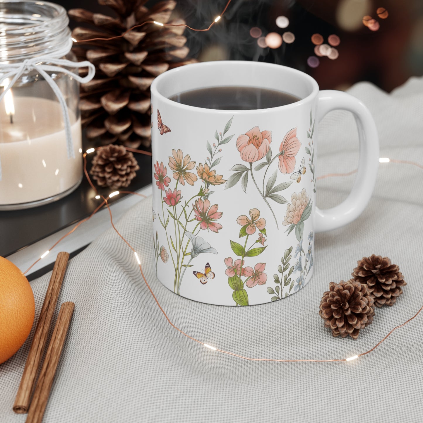 Beautiful Watercolor Pressed Flowers Ceramic Coffee Mug