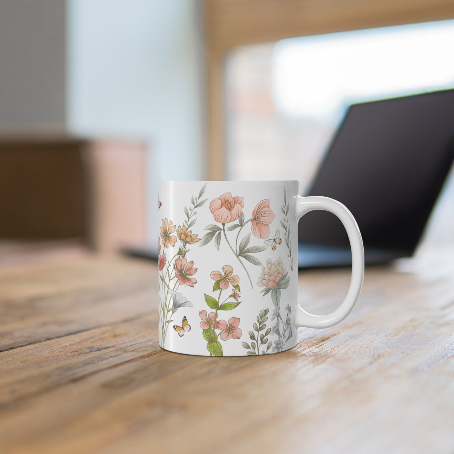 Beautiful Watercolor Pressed Flowers Ceramic Coffee Mug