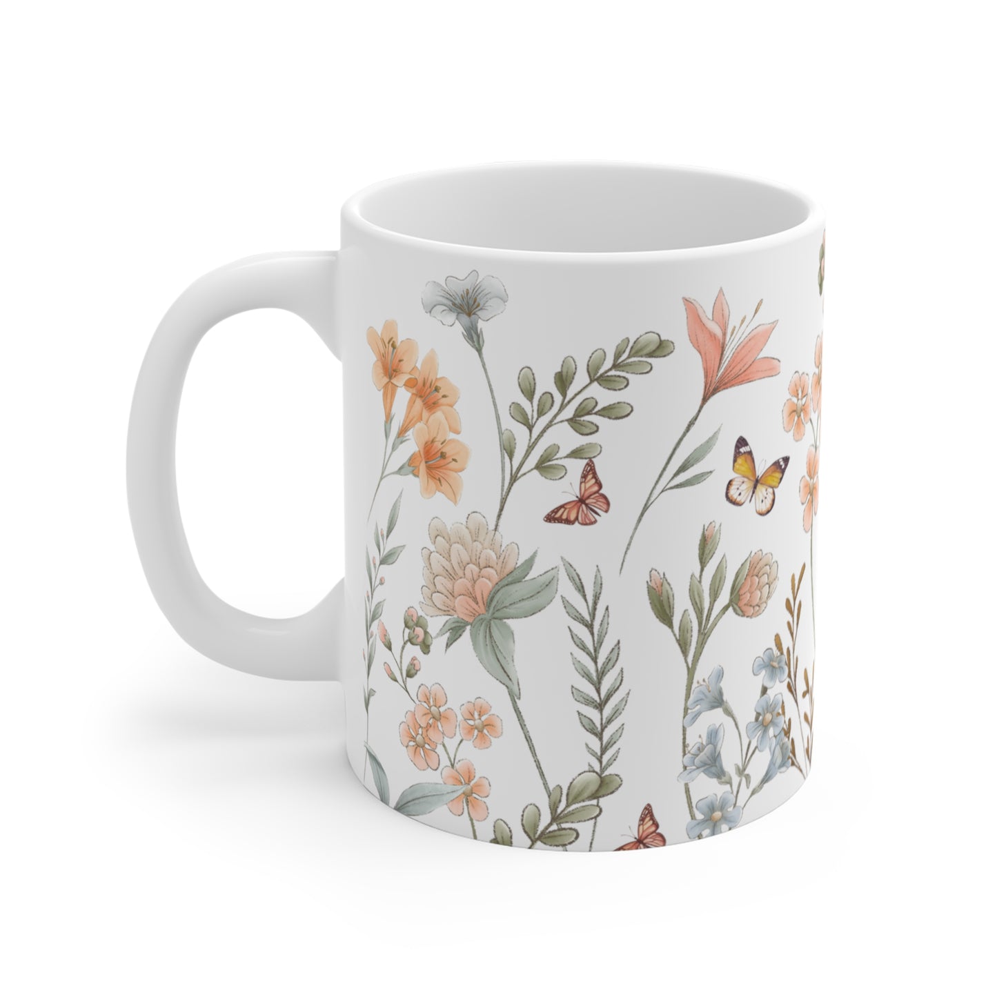 Beautiful Watercolor Pressed Flowers Ceramic Coffee Mug