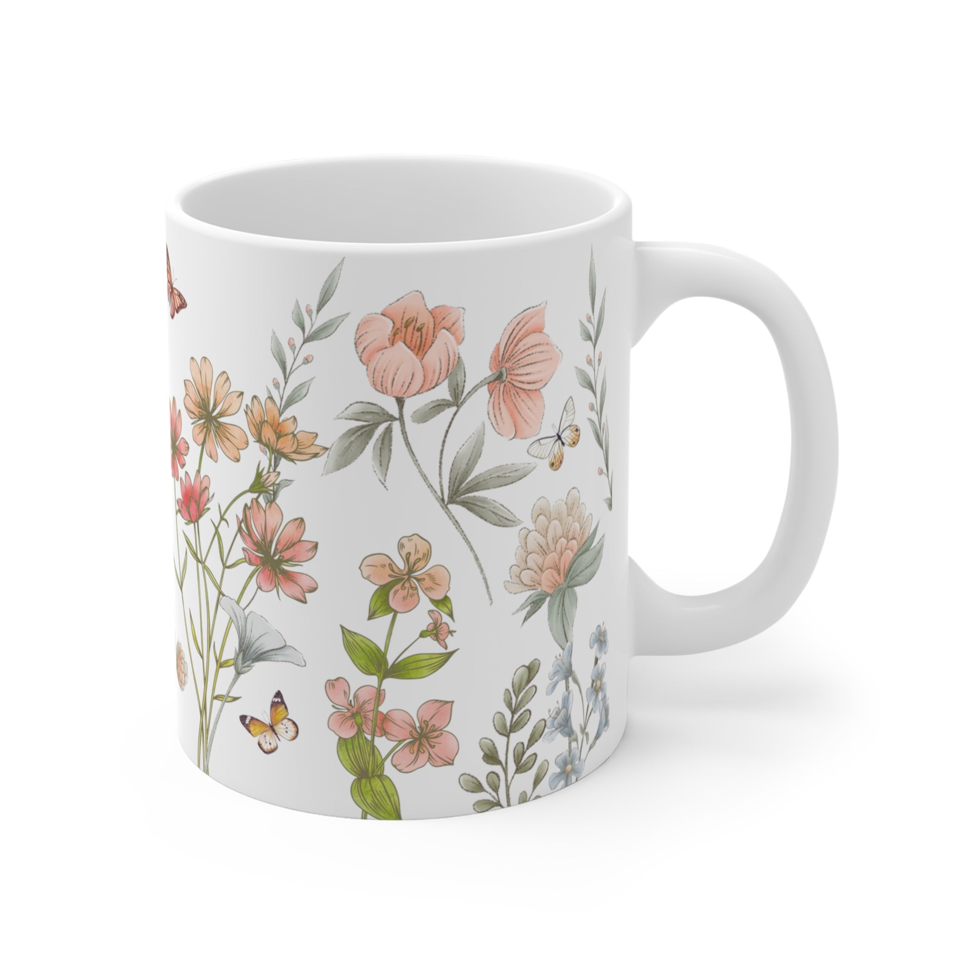 Beautiful Watercolor Pressed Flowers Ceramic Coffee Mug