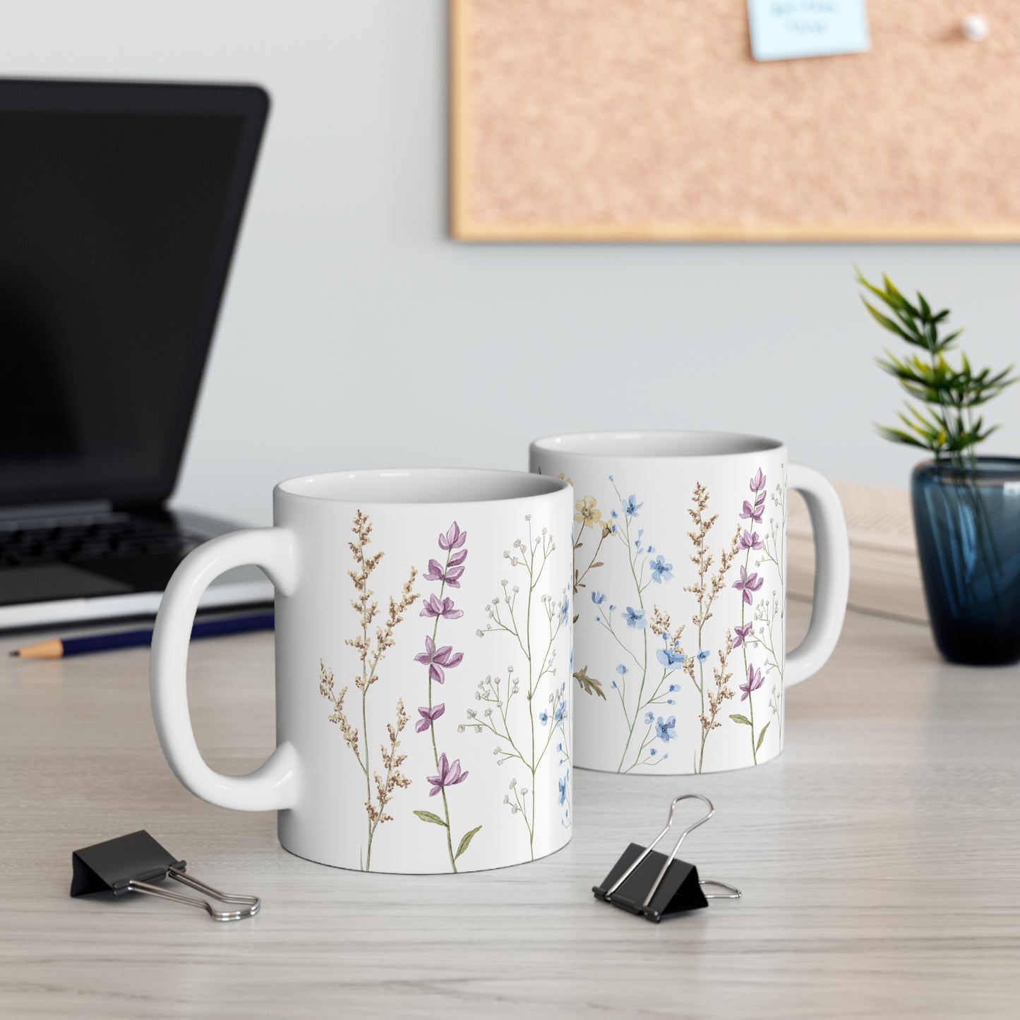 Pressed Flowers Watercolor Ceramic Coffee Mug