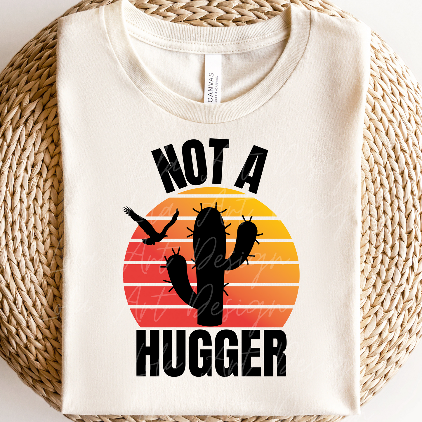 Not a Hugger Png, Retro PNG file for sublimation, Cactus Png Sublimate design download, T-shirt design, Distressed Sunset, Digital Download