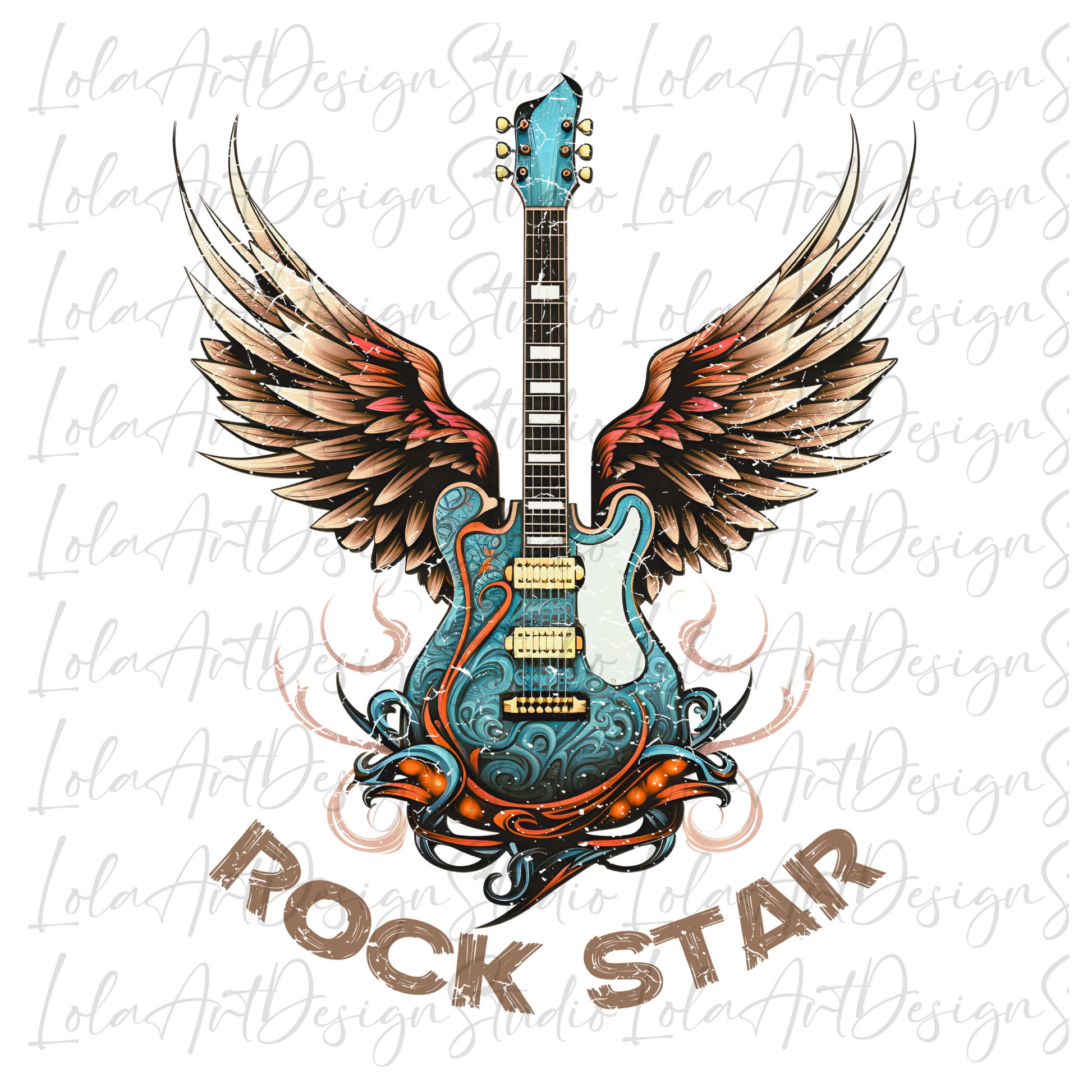 Rock Star Guitar With WIngs PNG sublimation design download, Grunge Tshirt Design, Distressed Music Lover Electric Guitar, Digital Download