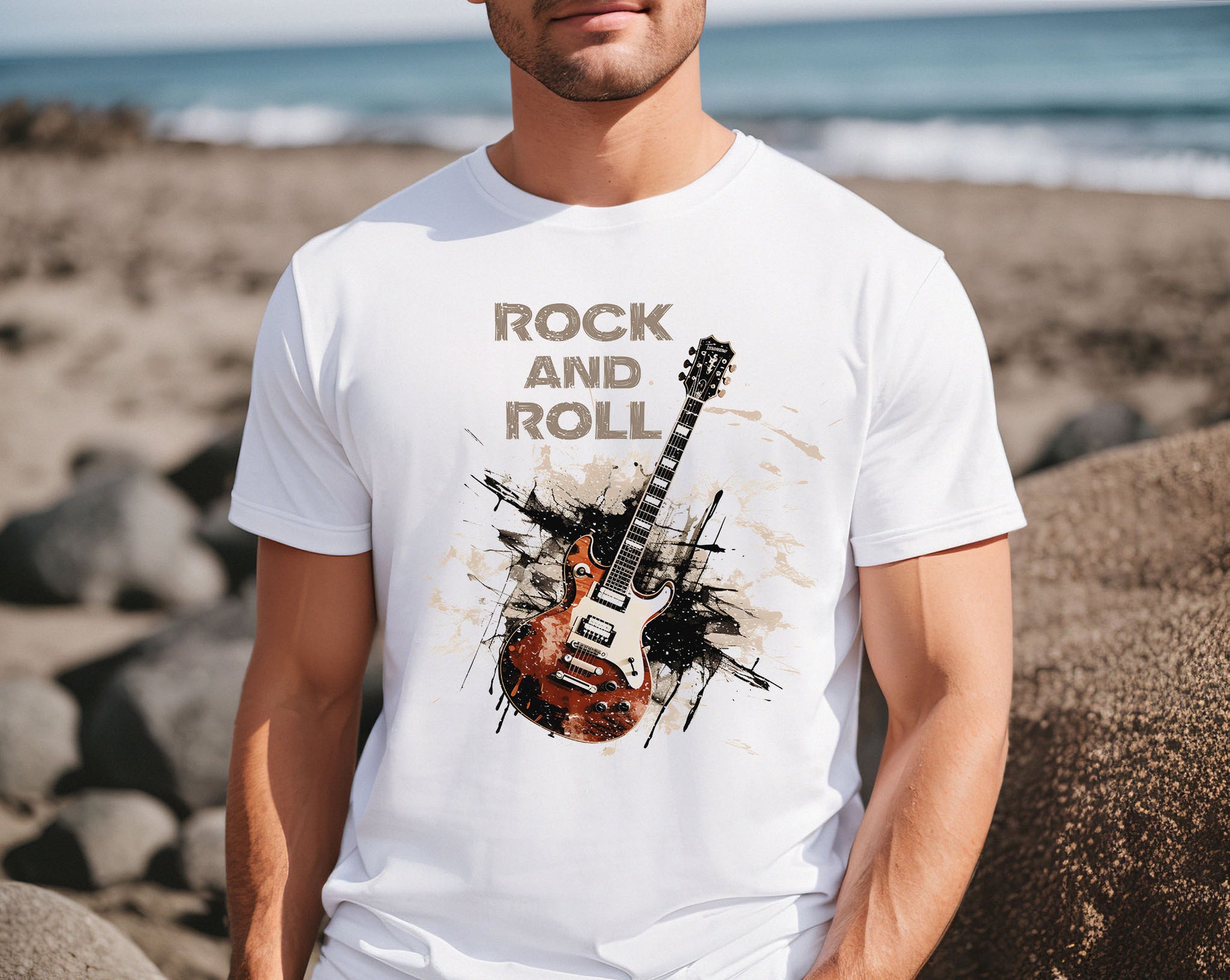 Rock And Roll Guitar PNG sublimation design download, Grunge Tshirt Design, Distressed Music Lover Electric Guitar Art, Digital Download